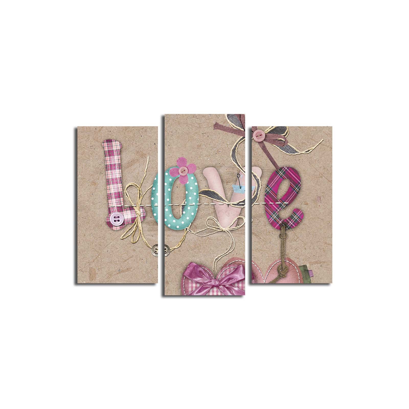 Quadro Decorativo em Tela (3 Peças) Multicolor 3PATK-37 – Suede 100%, Moldura de Madeira 3 cm, Tamanho Total 45 x 66 cm