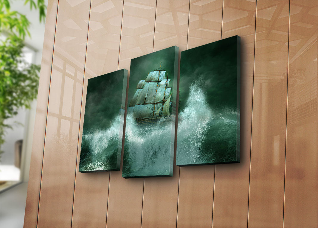 Tela Decorativa Tripla 3PATK-43 (Multicolor) – 3 Peças, Camurça 100%, Moldura de Madeira 3 cm, Tamanho Total 45x66 cm