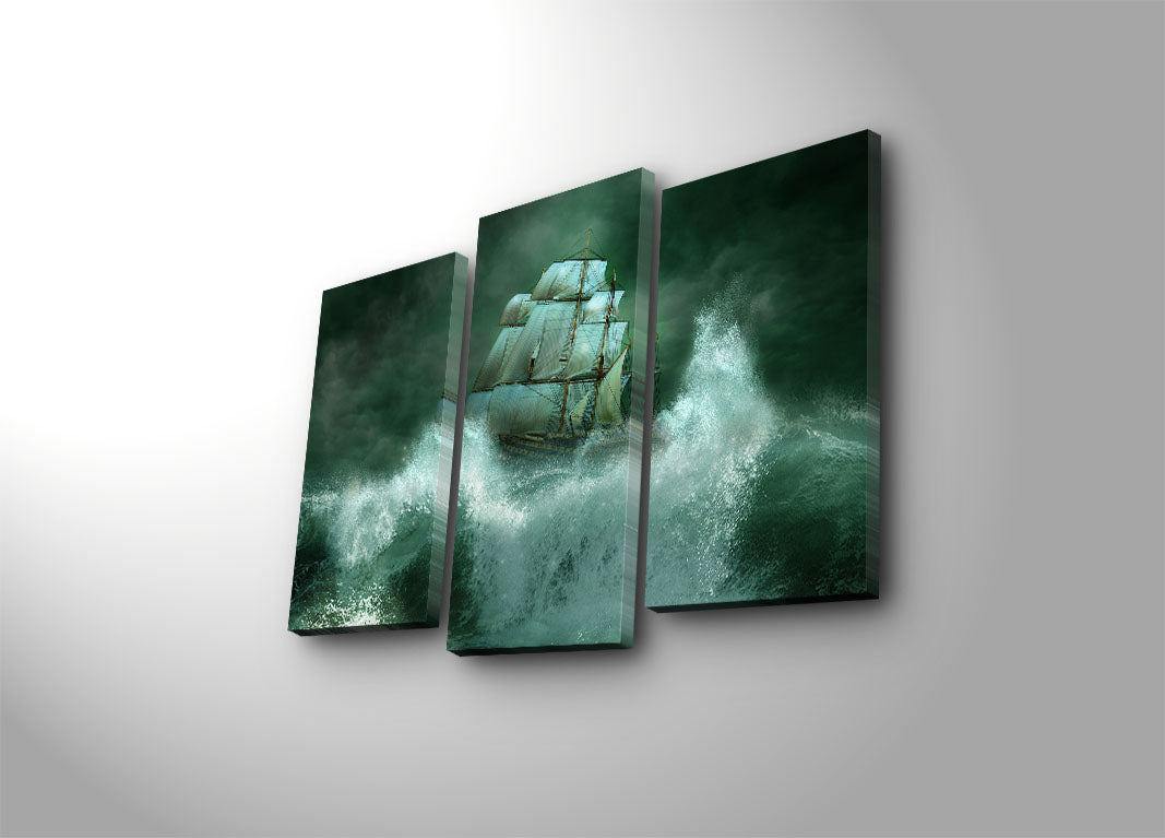 Tela Decorativa Tripla 3PATK-43 (Multicolor) – 3 Peças, Camurça 100%, Moldura de Madeira 3 cm, Tamanho Total 45x66 cm