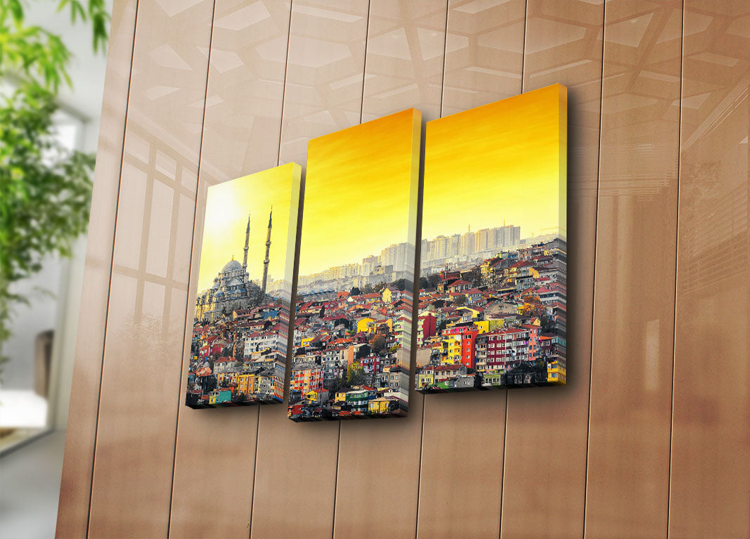 Quadro Decorativo em Tela (Conjunto 3 Peças) Multicolor 3PATK-44 – Suede 100% com Moldura de Madeira 3 cm – Tamanhos 20x39 (2) + 20x45 (1) – Total 45x66 cm