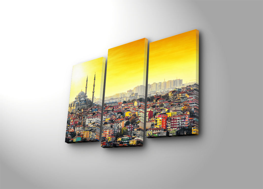 Quadro Decorativo em Tela (Conjunto 3 Peças) Multicolor 3PATK-44 – Suede 100% com Moldura de Madeira 3 cm – Tamanhos 20x39 (2) + 20x45 (1) – Total 45x66 cm