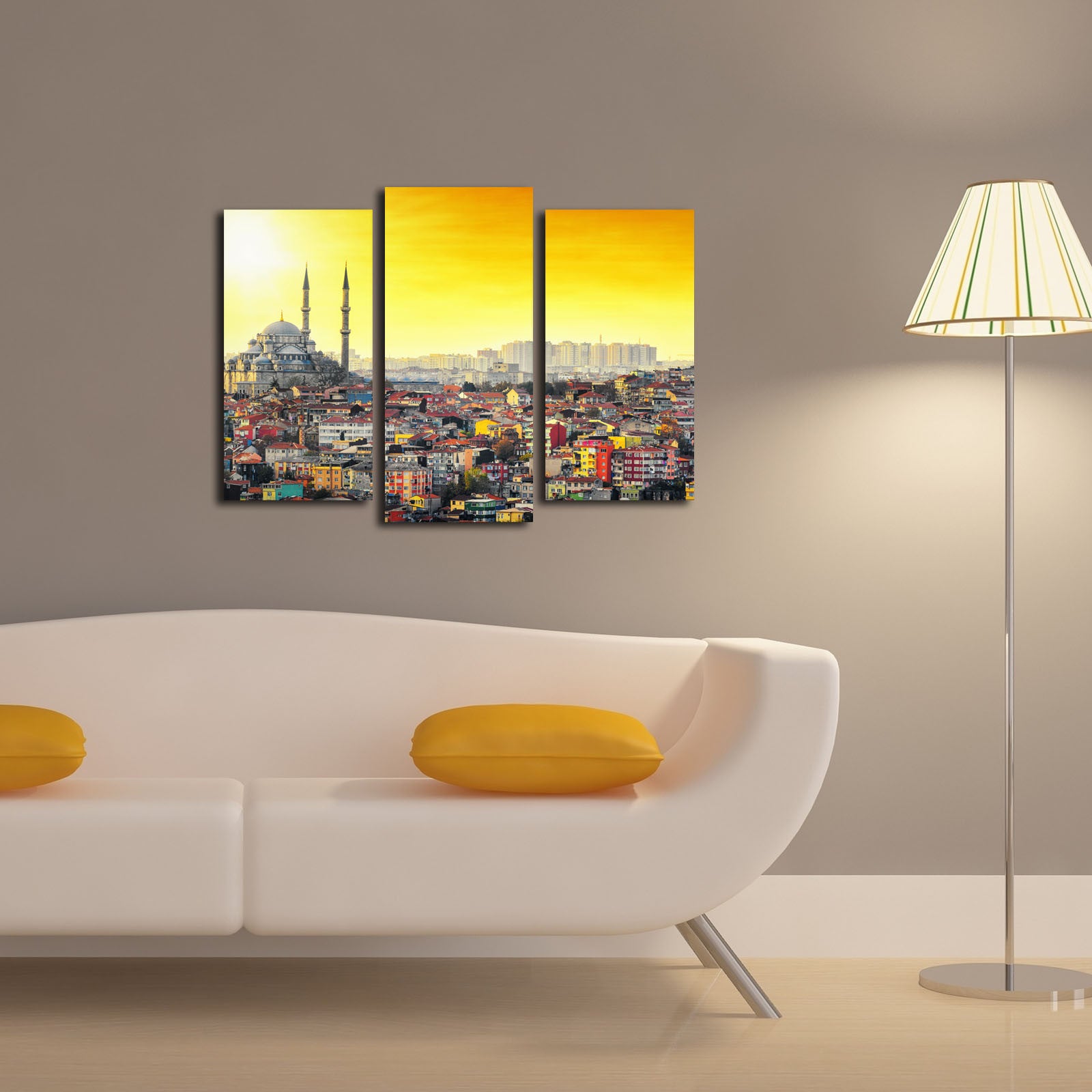 Quadro Decorativo em Tela (Conjunto 3 Peças) Multicolor 3PATK-44 – Suede 100% com Moldura de Madeira 3 cm – Tamanhos 20x39 (2) + 20x45 (1) – Total 45x66 cm