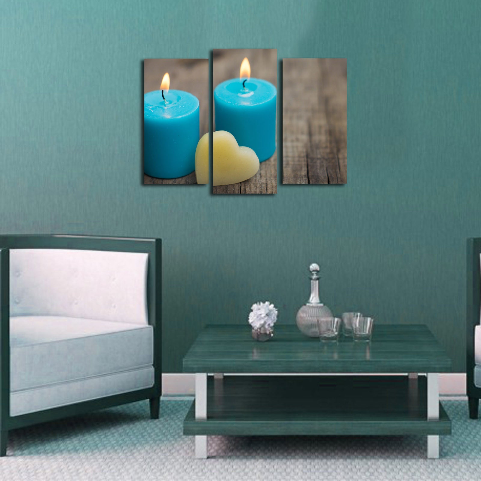 Tela Decorativa Multicolor 3 Peças 3PATK-46 — Suede Premium, Moldura de Madeira 3 cm, 45x66 cm