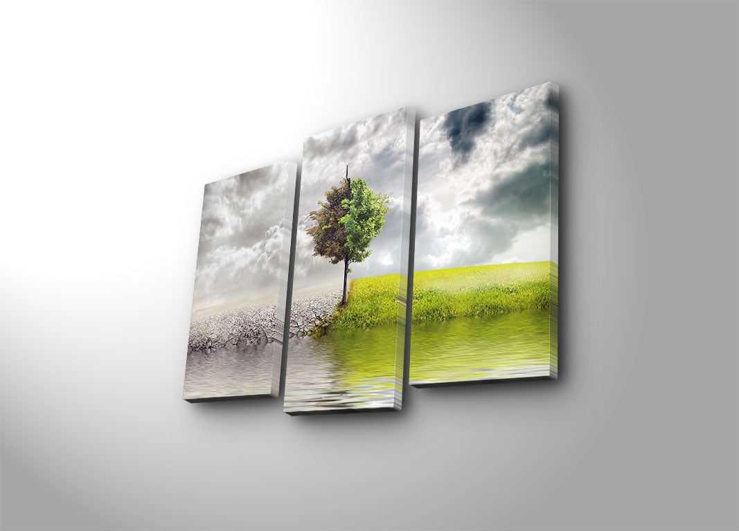 Quadro Decorativo Tríptico 3PATK-48 Multicolor – 3 Peças em Tela de Camurça 100% com Moldura de Madeira, 45 x 66 cm