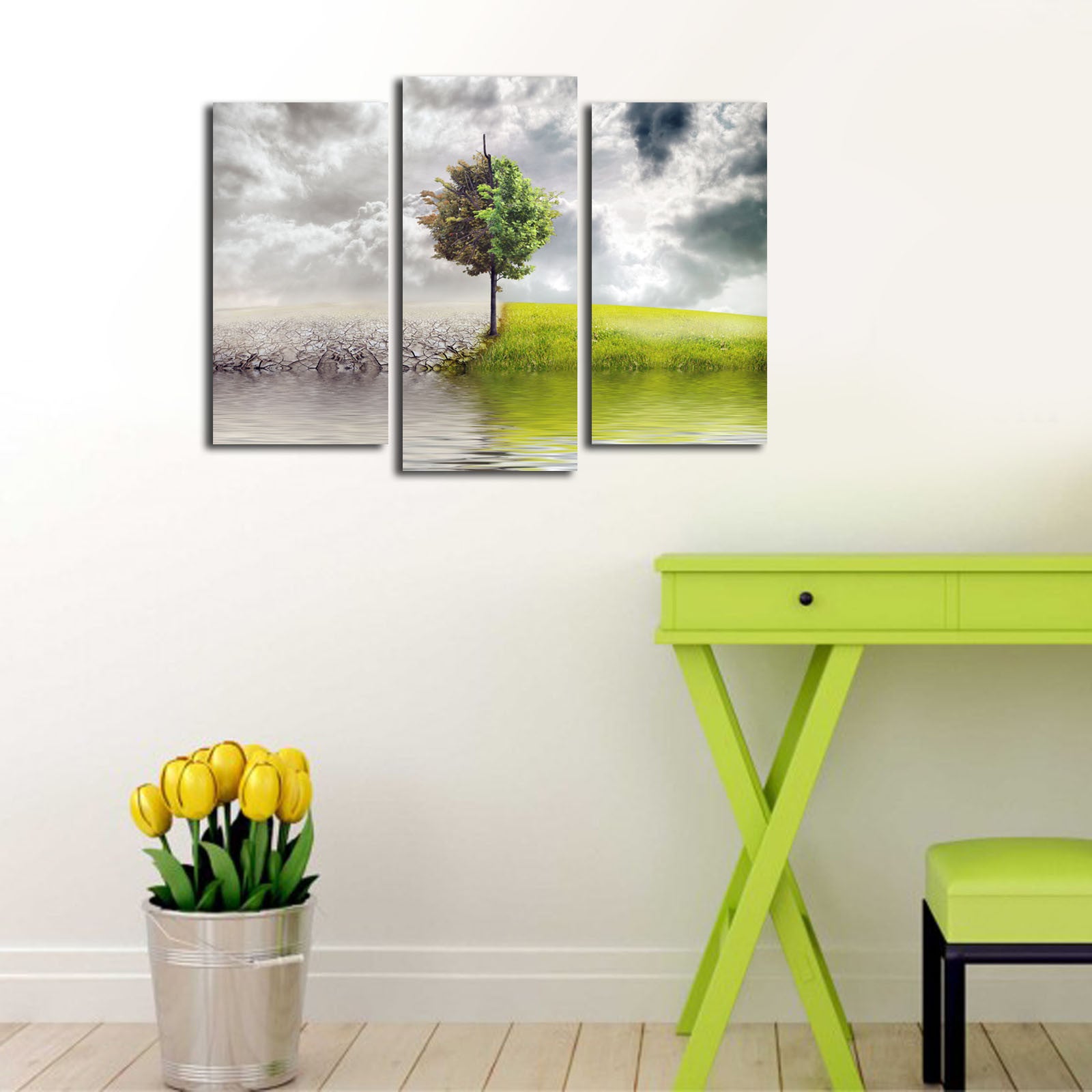 Quadro Decorativo Tríptico 3PATK-48 Multicolor – 3 Peças em Tela de Camurça 100% com Moldura de Madeira, 45 x 66 cm