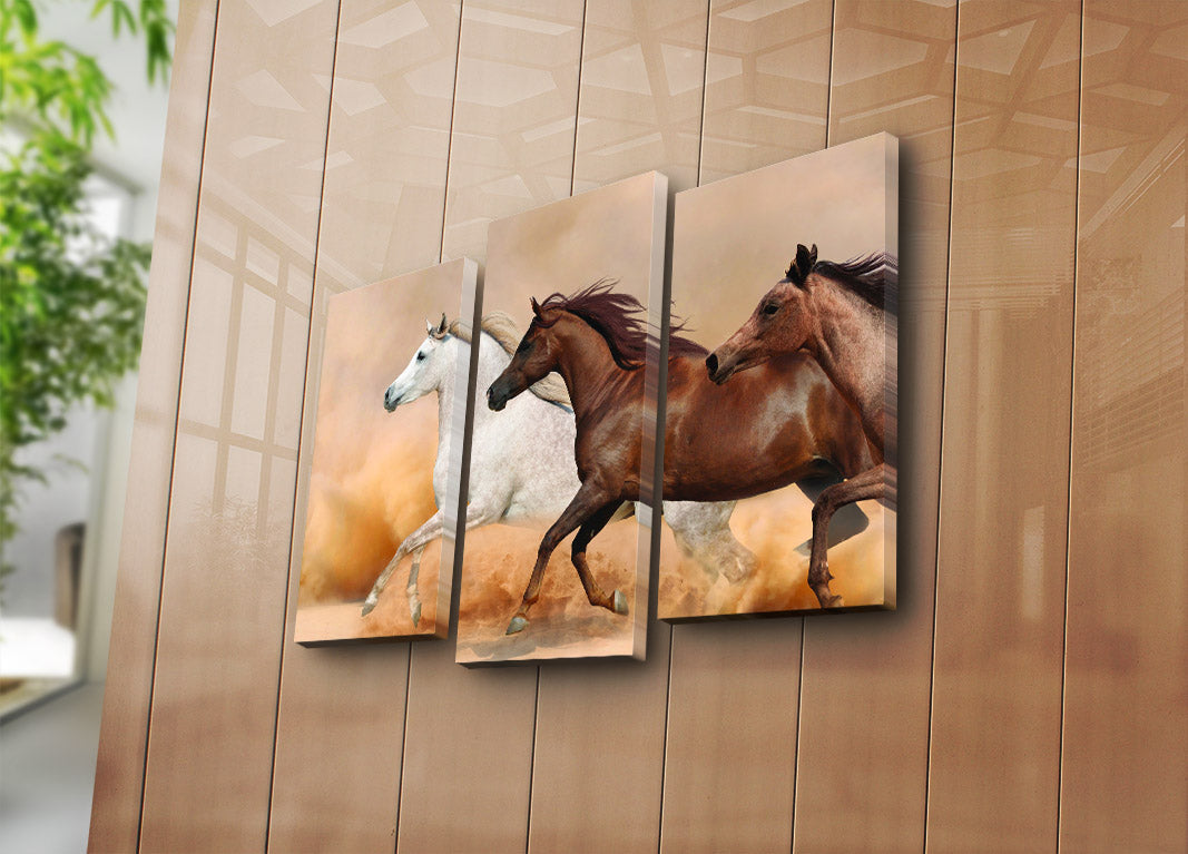 3PATK-49 Quadro Decorativo Multicolor (Conjunto de 3 Peças) – Canvas Camurça 100%, Moldura de Madeira 3 cm, Tamanho Total 45 x 66 cm