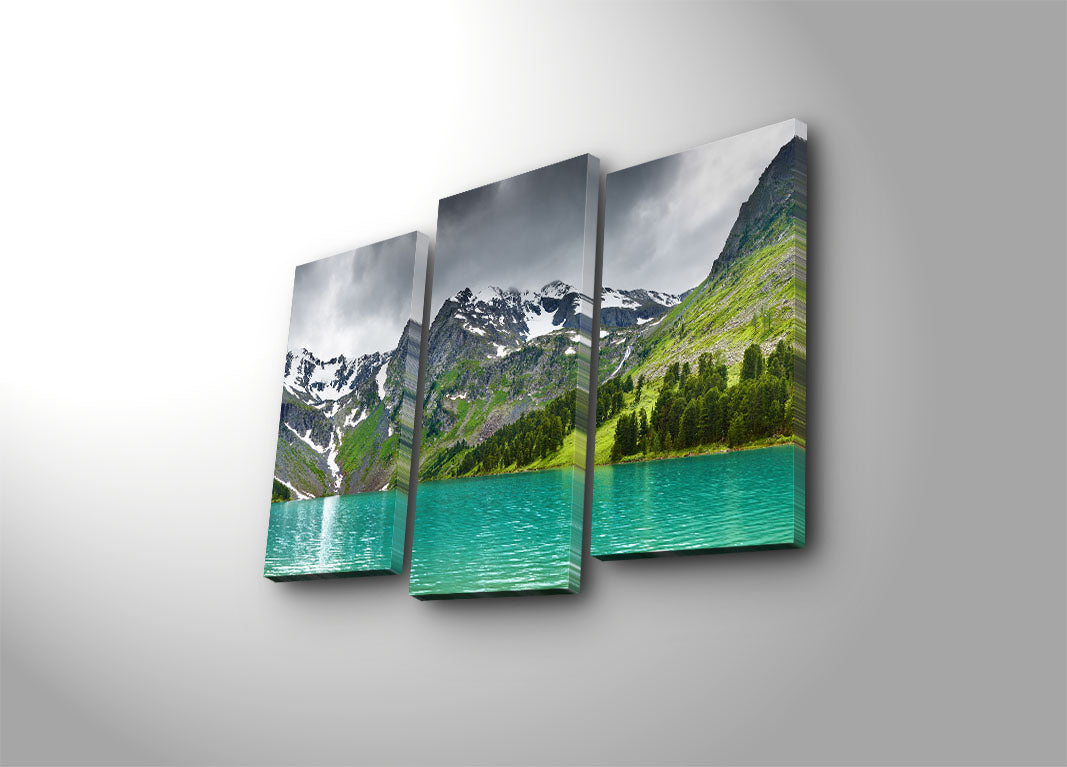 Quadro Decorativo em Tela 3PATK-50 — Conjunto 3 Peças Multicolor, Suede 100%, Moldura de Madeira (45 x 66 cm)