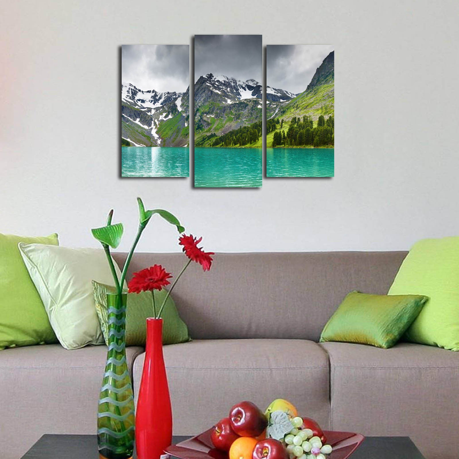 Quadro Decorativo em Tela 3PATK-50 — Conjunto 3 Peças Multicolor, Suede 100%, Moldura de Madeira (45 x 66 cm)