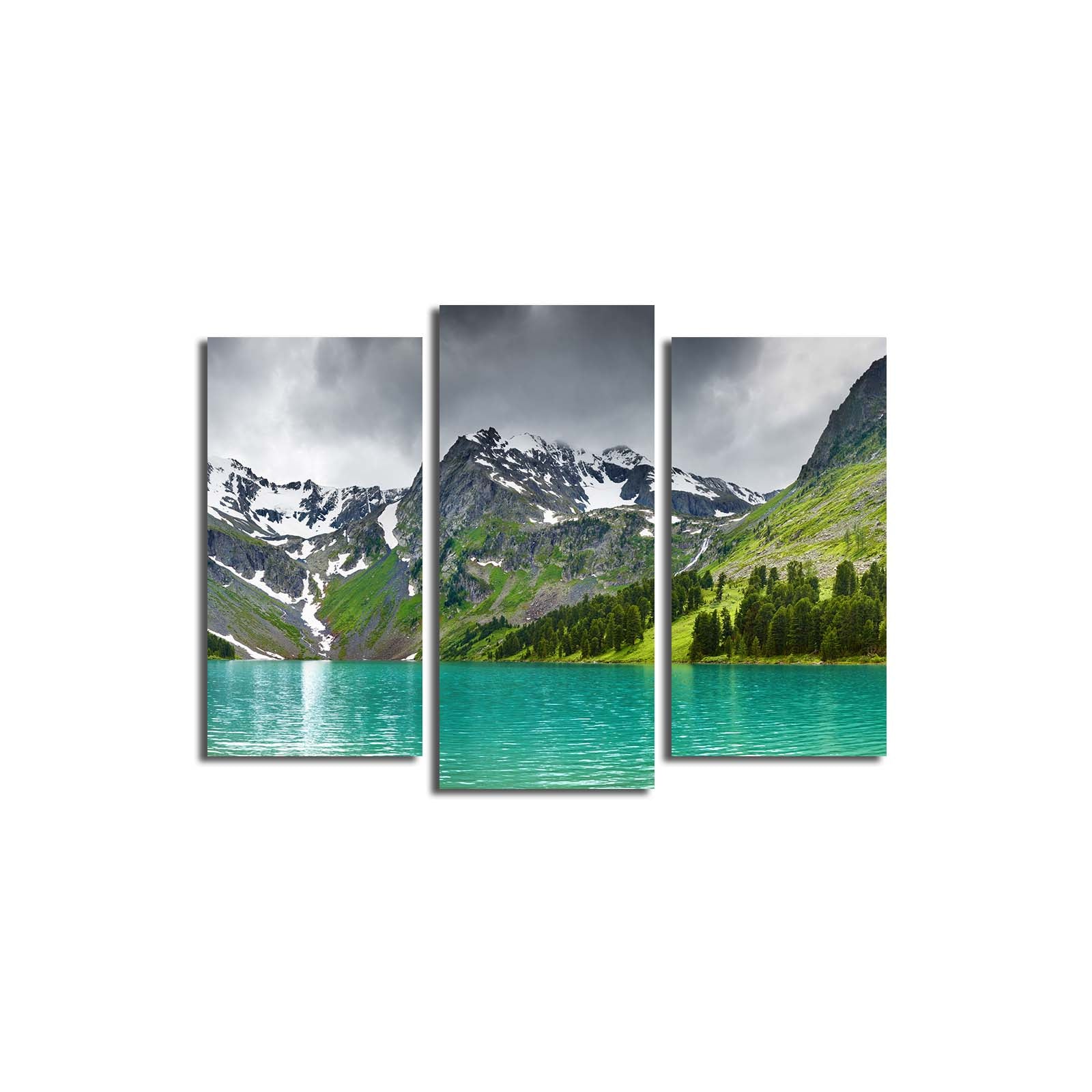 Quadro Decorativo em Tela 3PATK-50 — Conjunto 3 Peças Multicolor, Suede 100%, Moldura de Madeira (45 x 66 cm)