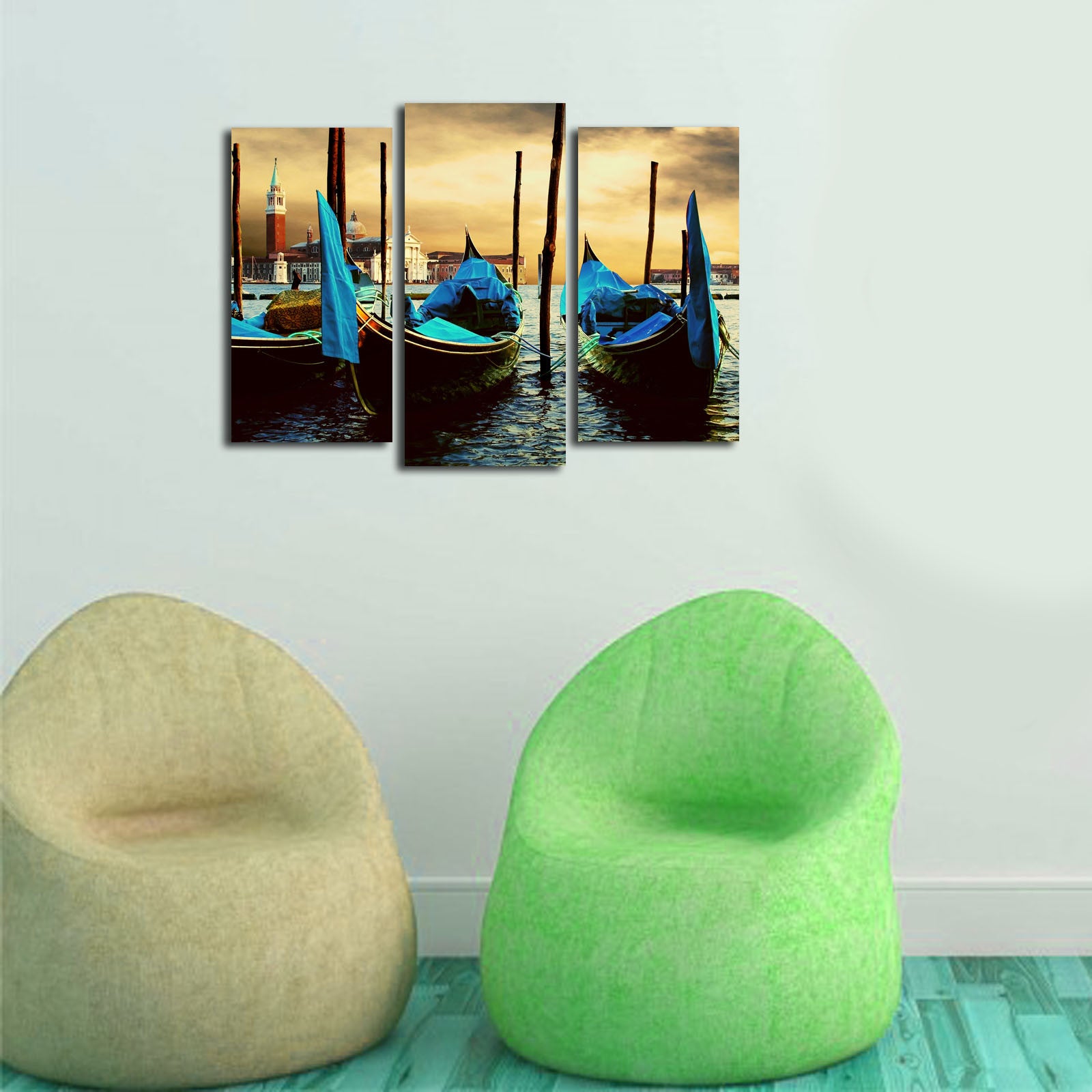 Quadro Tripartido em Tela Suede Multicolor com Moldura de Madeira – 45 x 66 cm (3 Peças)