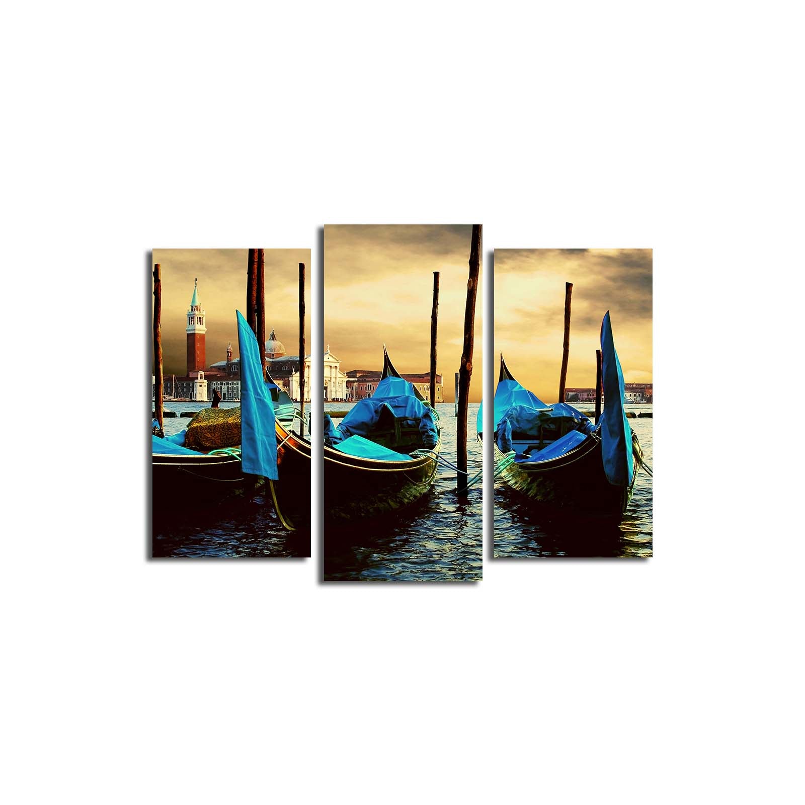 Quadro Tripartido em Tela Suede Multicolor com Moldura de Madeira – 45 x 66 cm (3 Peças)