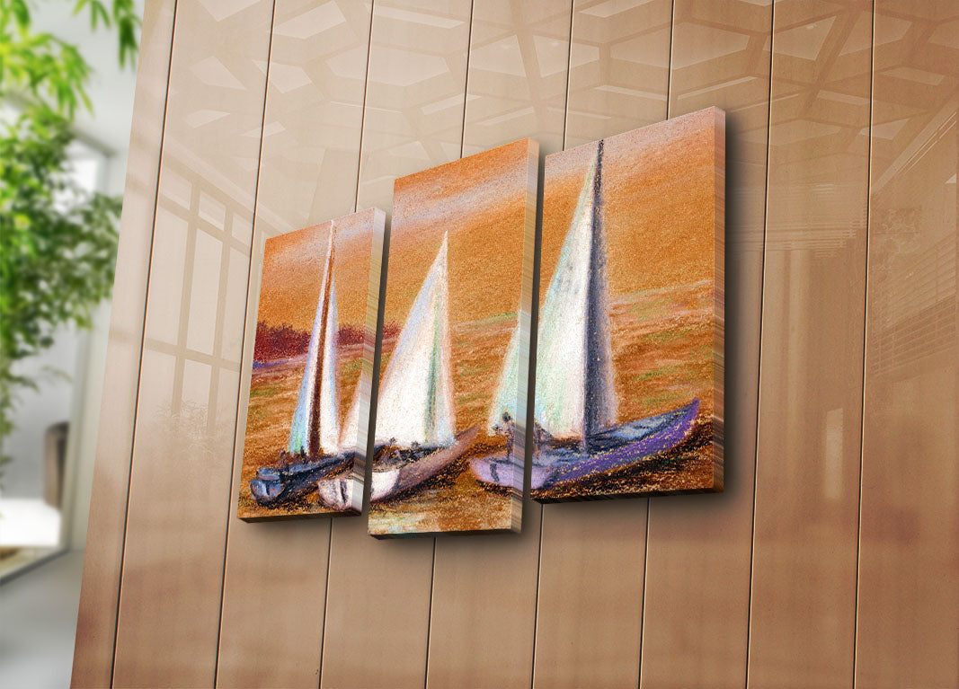 Tríptico em Tela Suede Multicolor – 3 Peças com Moldura de Madeira (45 x 66 cm)