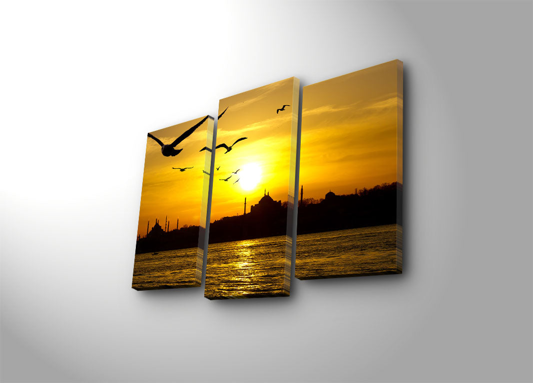 Tríptico Decorativo 3 Peças em Tela Suede 100% Multicolorido com Moldura de Madeira (45 x 66 cm)