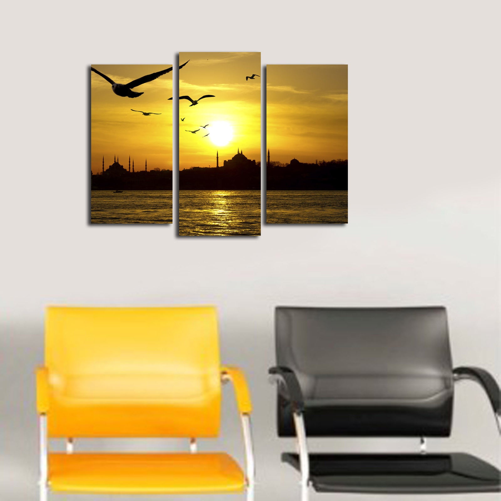 Tríptico Decorativo 3 Peças em Tela Suede 100% Multicolorido com Moldura de Madeira (45 x 66 cm)