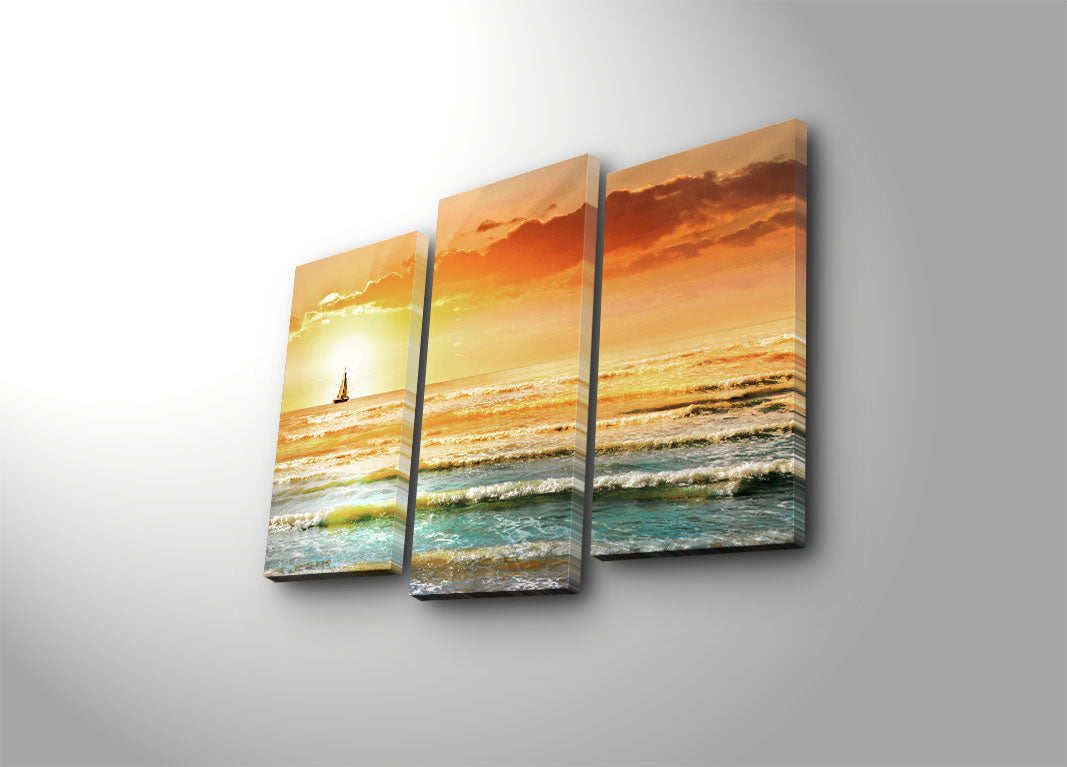 Tela Decorativa Multicolor 3 Peças 3PATK-58 — Suede 100% com Moldura de Madeira, Total 45x66 cm