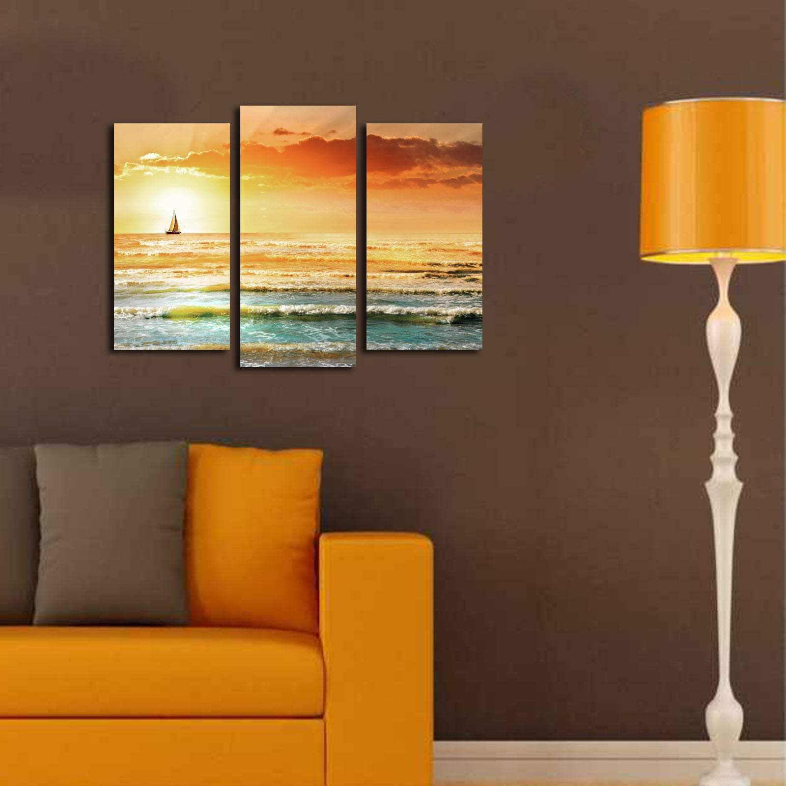 Tela Decorativa Multicolor 3 Peças 3PATK-58 — Suede 100% com Moldura de Madeira, Total 45x66 cm