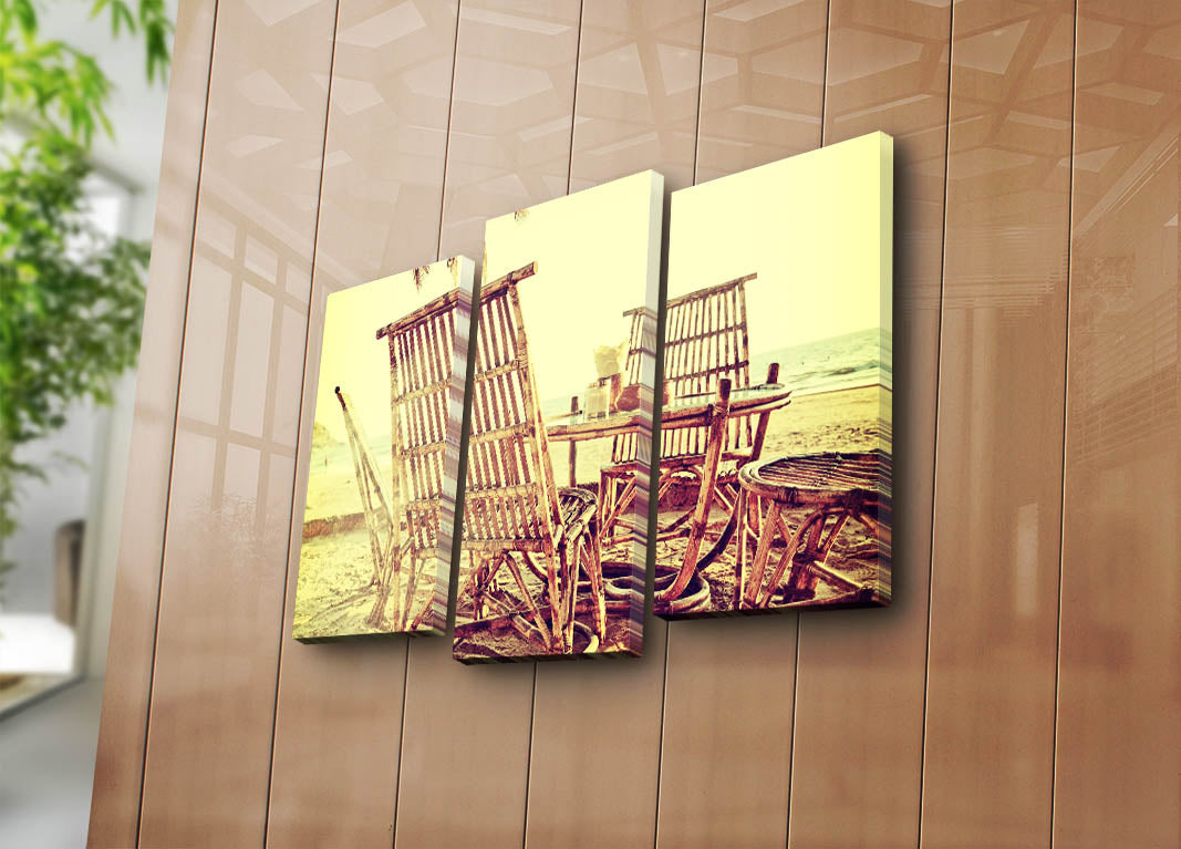 Tela Decorativa em Suede 100% (Canvas) – Conjunto 3 Peças Multicolor com Moldura de Madeira 3 cm, Tamanho Total 45 x 66 cm – 3PATK-62