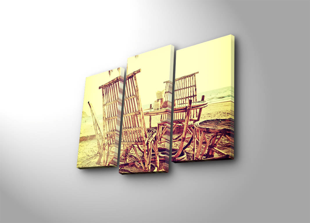 Tela Decorativa em Suede 100% (Canvas) – Conjunto 3 Peças Multicolor com Moldura de Madeira 3 cm, Tamanho Total 45 x 66 cm – 3PATK-62