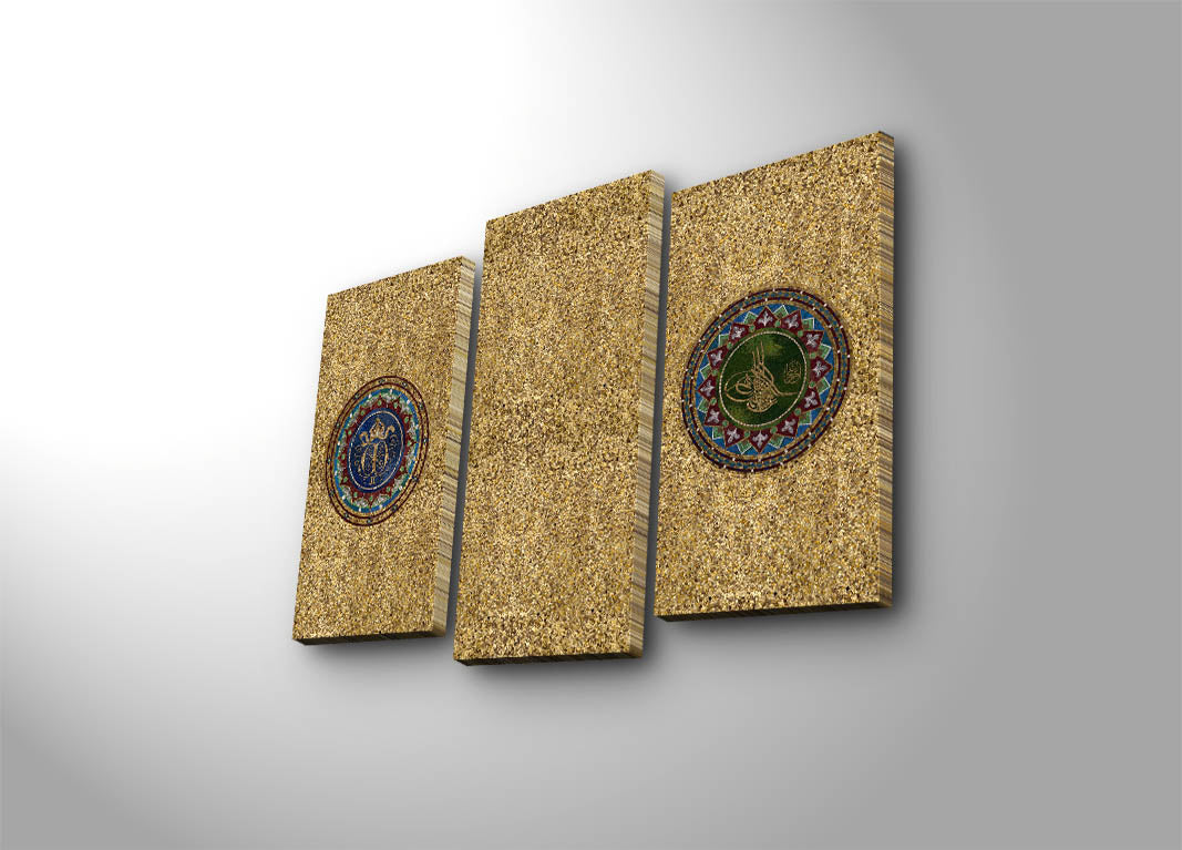 Quadro Decorativo em Tela Suede Multicolor (Conjunto 3 Peças) – 3PATK-63, Moldura de Madeira, 45 x 66 cm