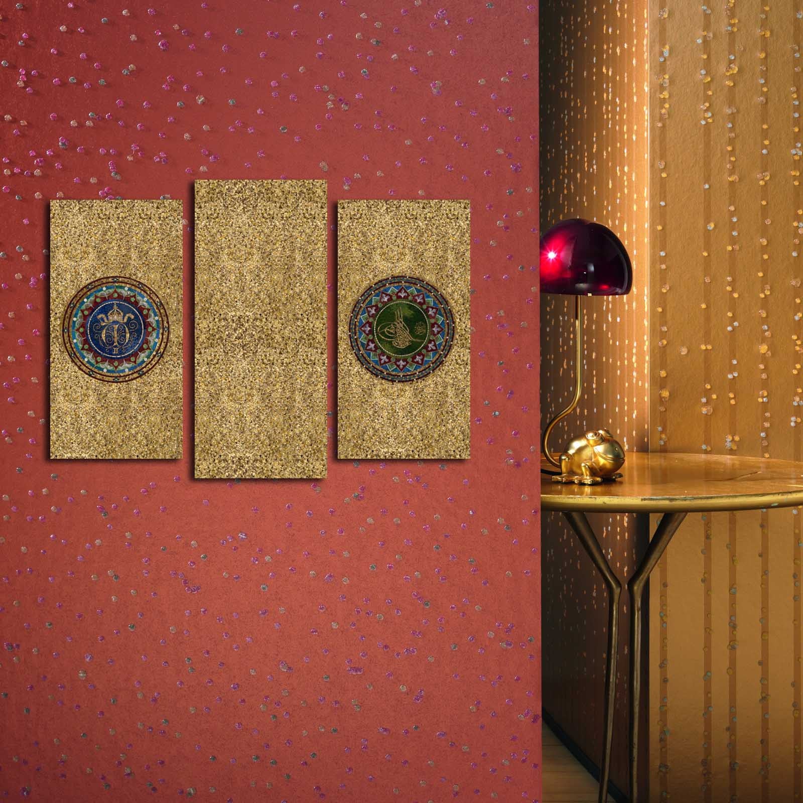 Quadro Decorativo em Tela Suede Multicolor (Conjunto 3 Peças) – 3PATK-63, Moldura de Madeira, 45 x 66 cm