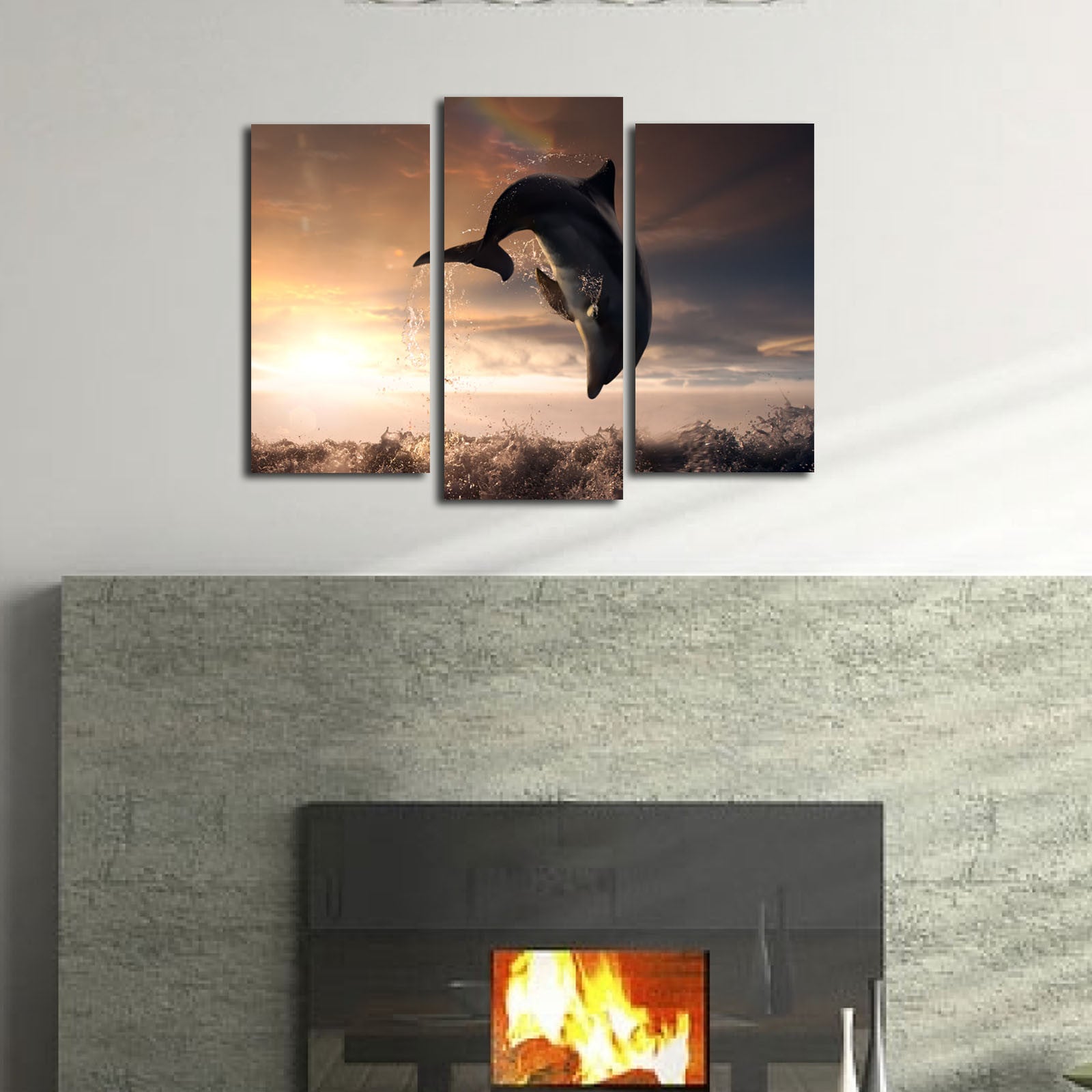 Conjunto de Telas Decorativas (3 Peças) Multicolor – Suede 100%, Moldura em Madeira, 45 x 66 cm