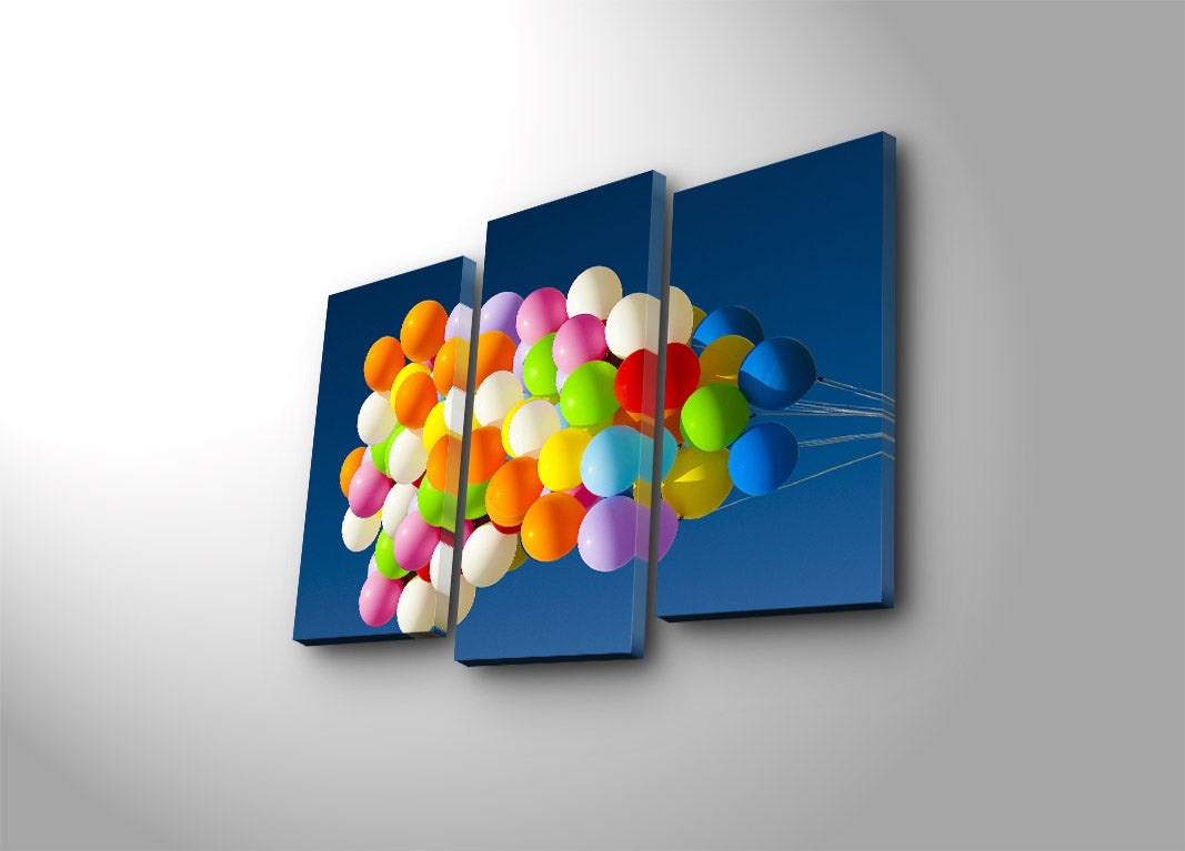 Quadro Decorativo em Tela 3 Peças Multicolor 3PATK-67 — Suede 100% com Moldura de Madeira — 45 x 66 cm