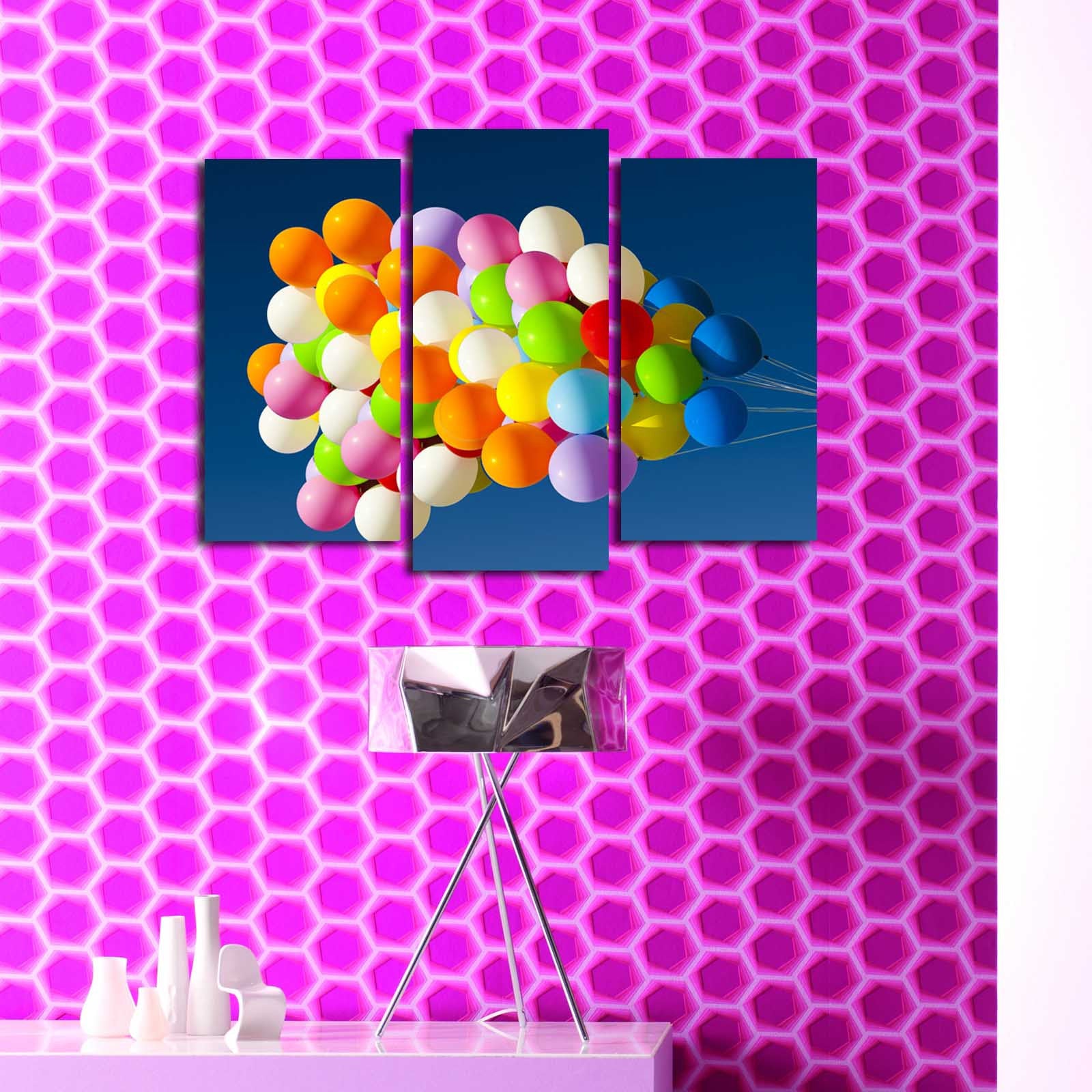 Quadro Decorativo em Tela 3 Peças Multicolor 3PATK-67 — Suede 100% com Moldura de Madeira — 45 x 66 cm