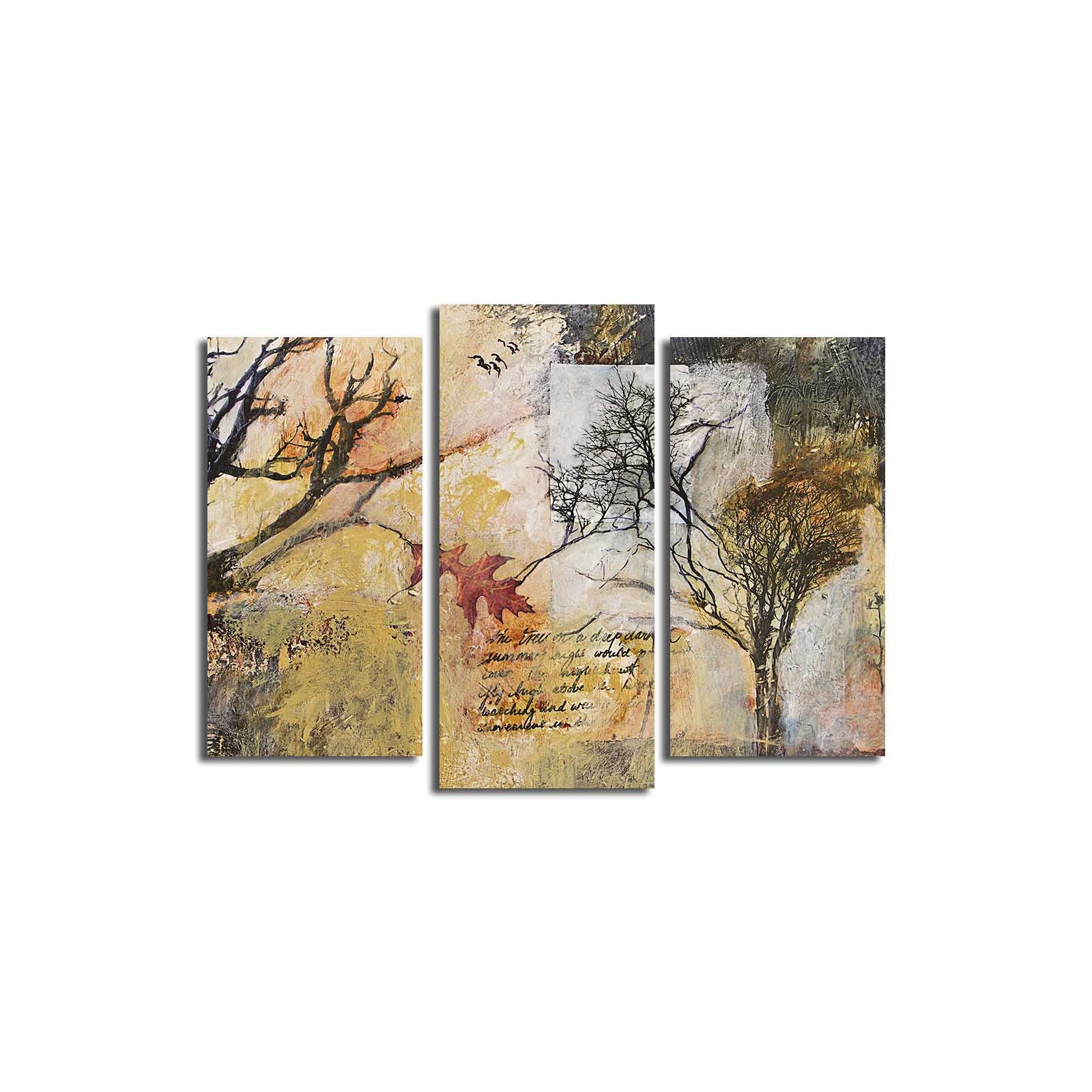 Conjunto de Quadros em Tela (3 Peças) Multicolor – Suede 100% com Moldura de Madeira 3 cm – Tamanho Total 45x66 cm – 3PATK-68