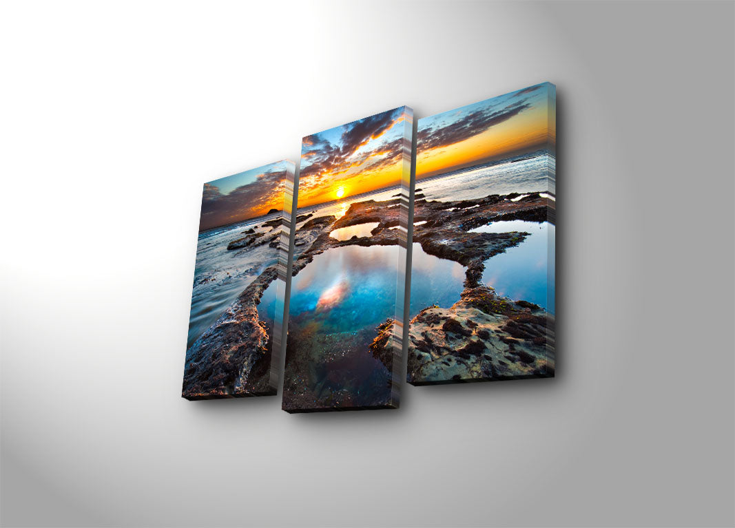 Quadro Decorativo em Tela (3 Peças) Multicolor 3PATK-70 – Suede 100%, Moldura de Madeira 3 cm, Tamanho Total 45 x 66 cm