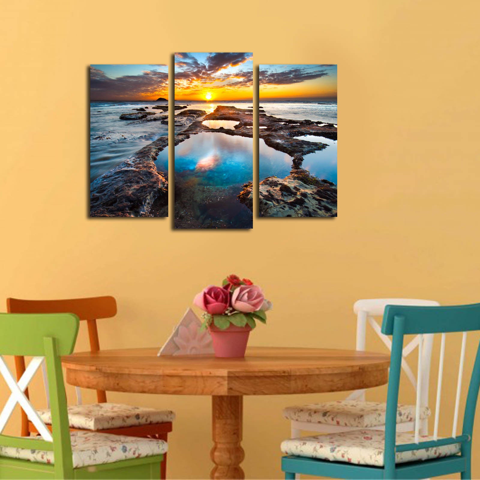 Quadro Decorativo em Tela (3 Peças) Multicolor 3PATK-70 – Suede 100%, Moldura de Madeira 3 cm, Tamanho Total 45 x 66 cm