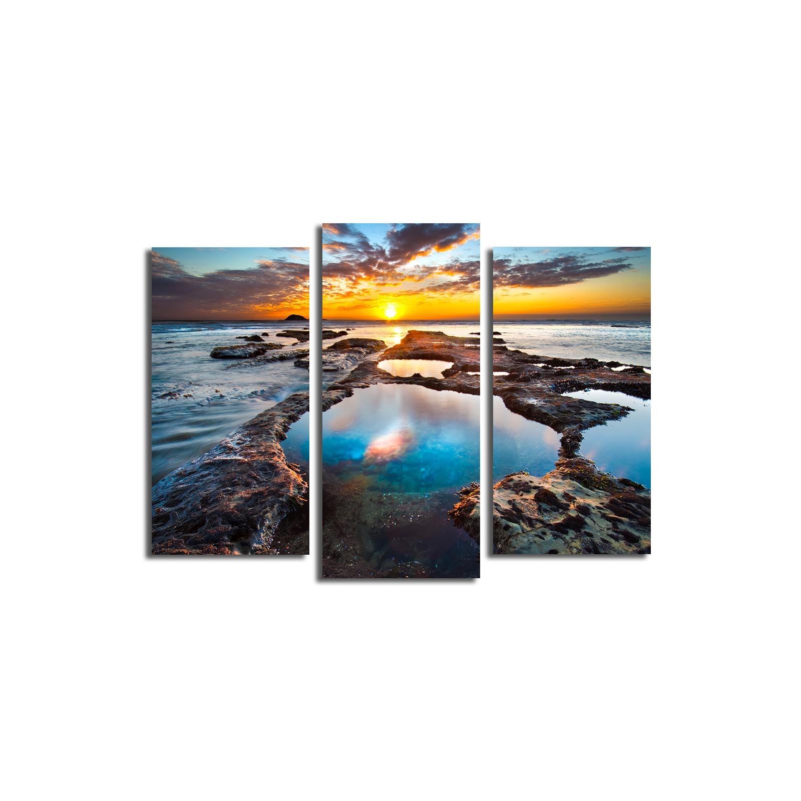 Quadro Decorativo em Tela (3 Peças) Multicolor 3PATK-70 – Suede 100%, Moldura de Madeira 3 cm, Tamanho Total 45 x 66 cm