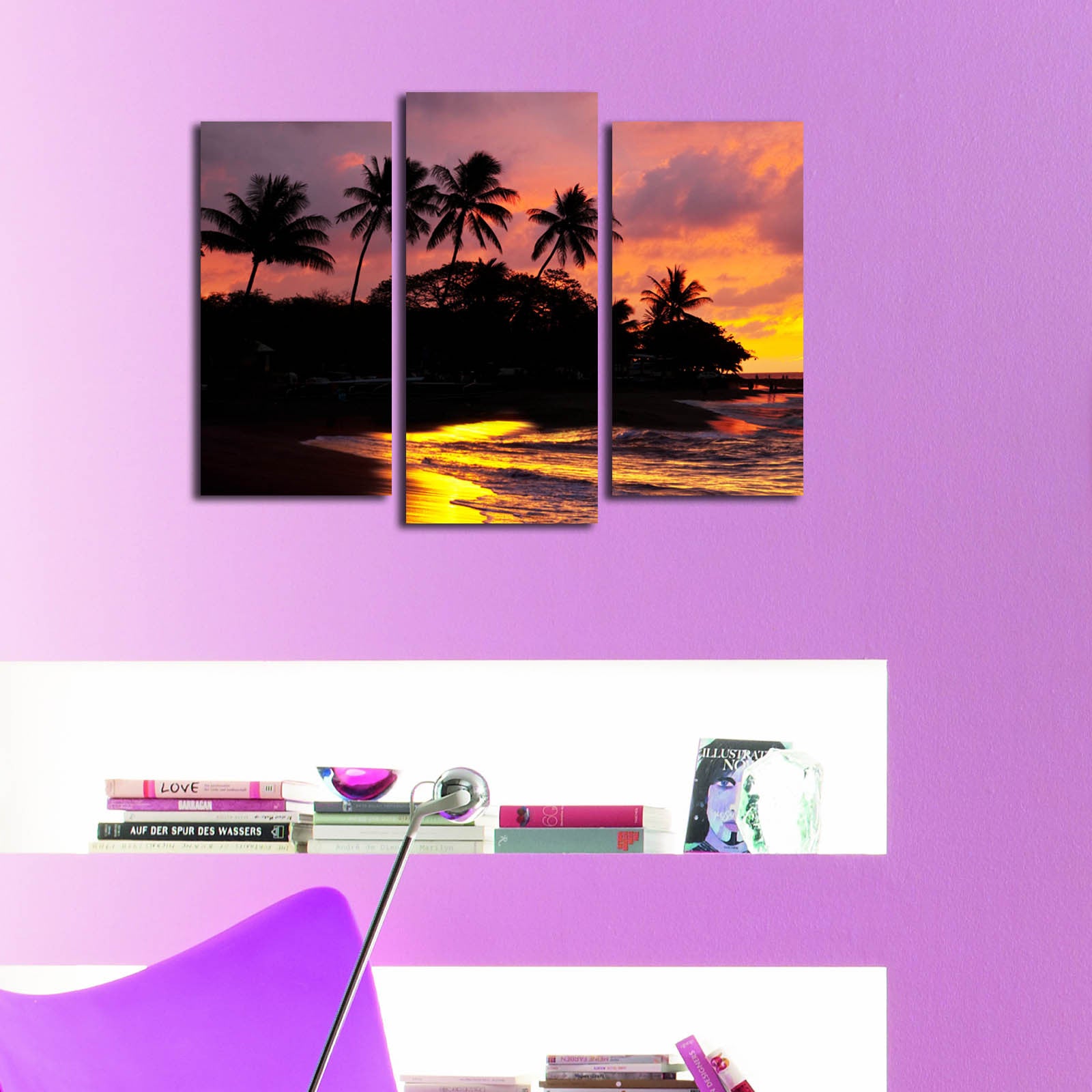 Tela Decorativa Multicolor em Suede (3 Peças) com Moldura de Madeira – 45 x 66 cm | 3PATK-75