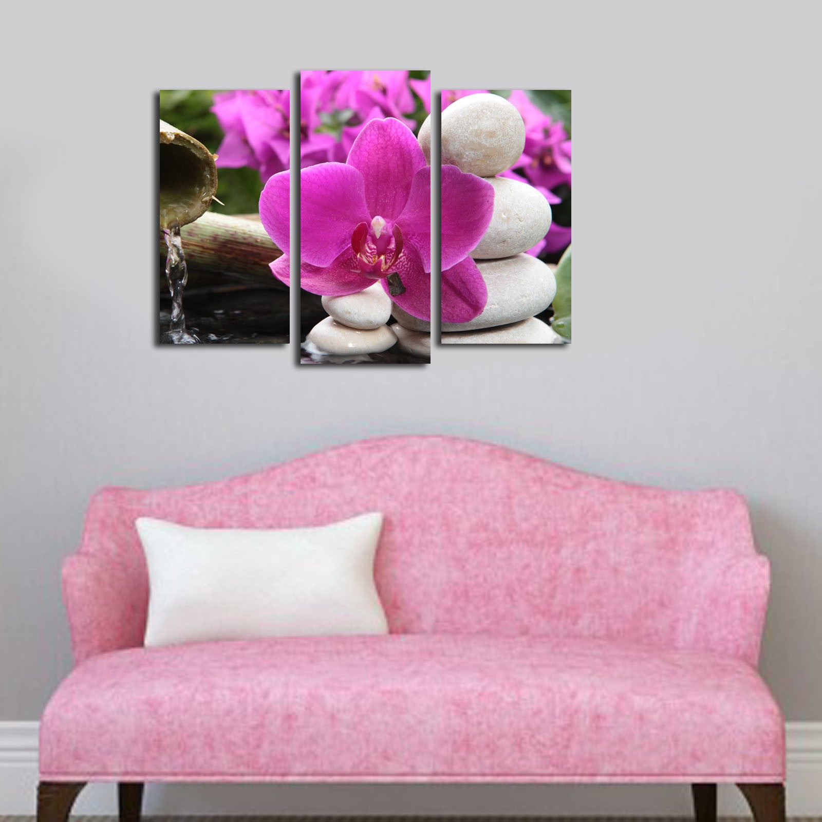 Quadro Decorativo em Tela 3 Peças Multicolor 3PATK-76 – Suede 100% com Moldura de Madeira (45 x 66 cm)