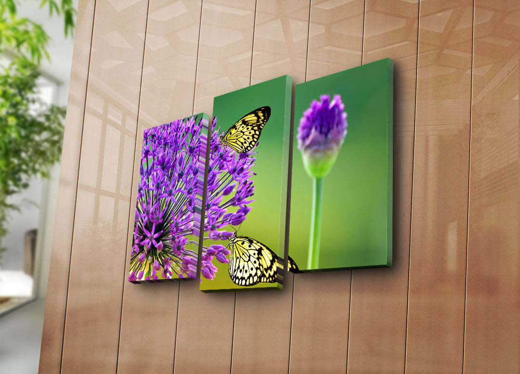 Tríptico Multicolor em Suede com Moldura de Madeira (3 Peças)