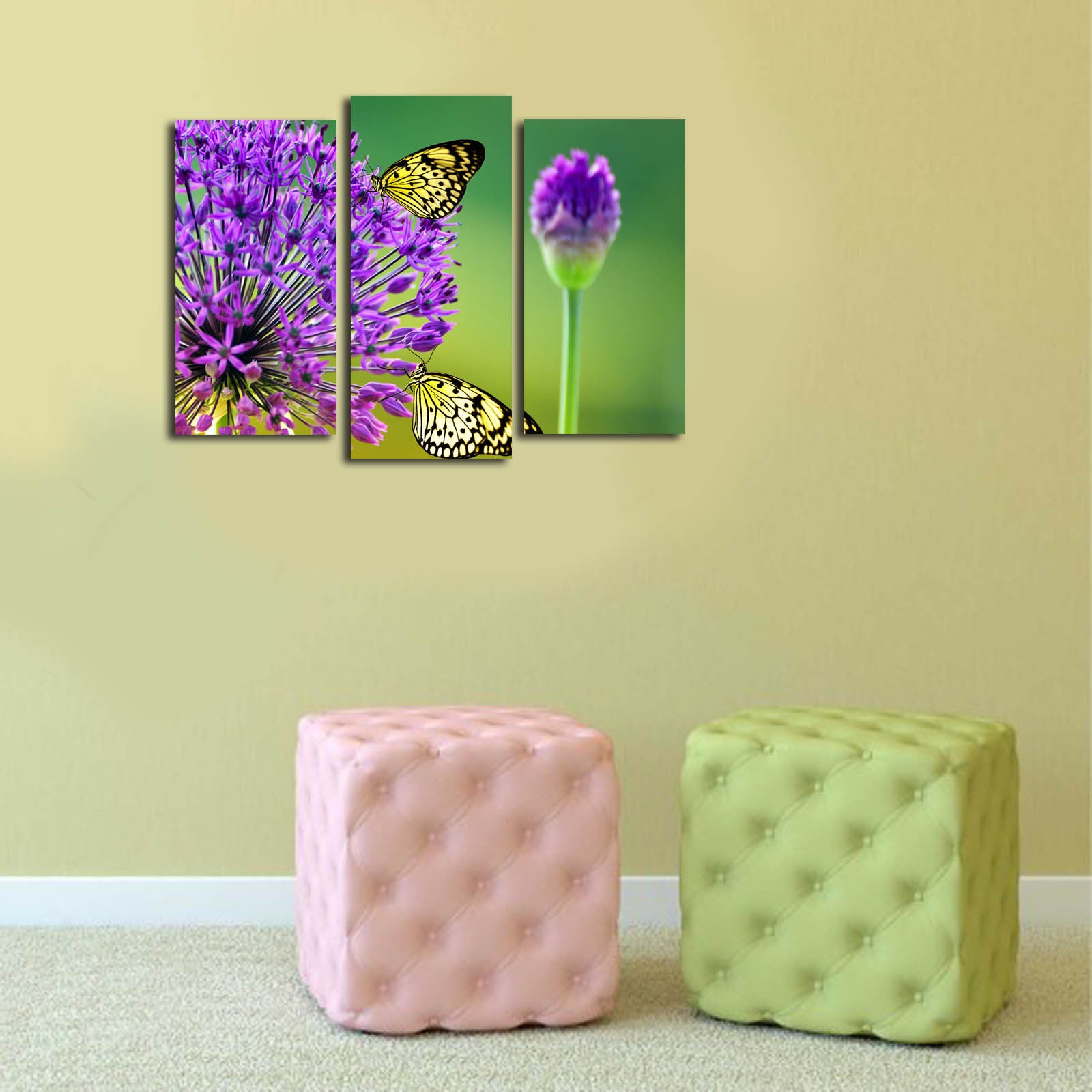 Tríptico Multicolor em Suede com Moldura de Madeira (3 Peças)