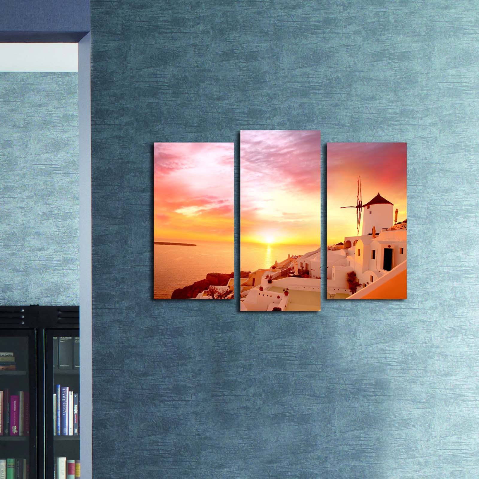 Tela Decorativa Tripla Multicolor 3PATK-80 em Canvas (Camurça) 100% com Moldura de Madeira 3 cm – Tamanho Total 45 x 66 cm