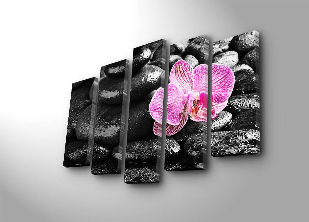 Quadro Decorativo em Tela Suede (5 Peças) 5PATK-1, Multicolor, Moldura de Madeira 3 cm, 70 x 105 cm