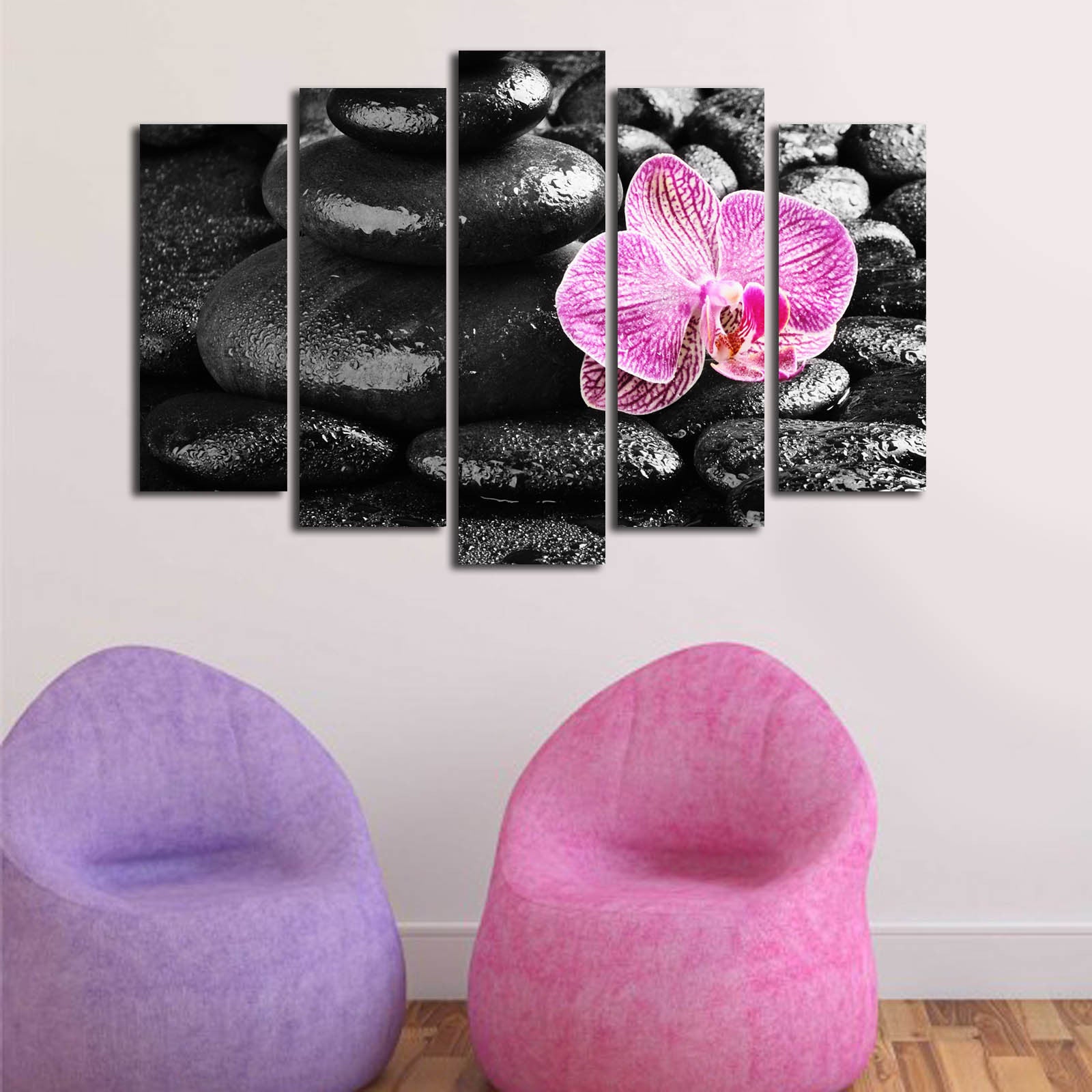 Quadro Decorativo em Tela Suede (5 Peças) 5PATK-1, Multicolor, Moldura de Madeira 3 cm, 70 x 105 cm