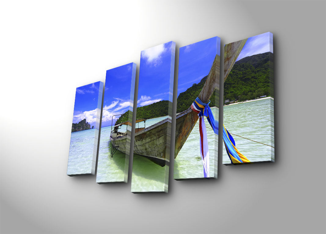 Quadro Decorativo em Tela Camurça 100% (5 Peças) Multicolor 70x105 cm com Moldura de Madeira - 5PATK-2