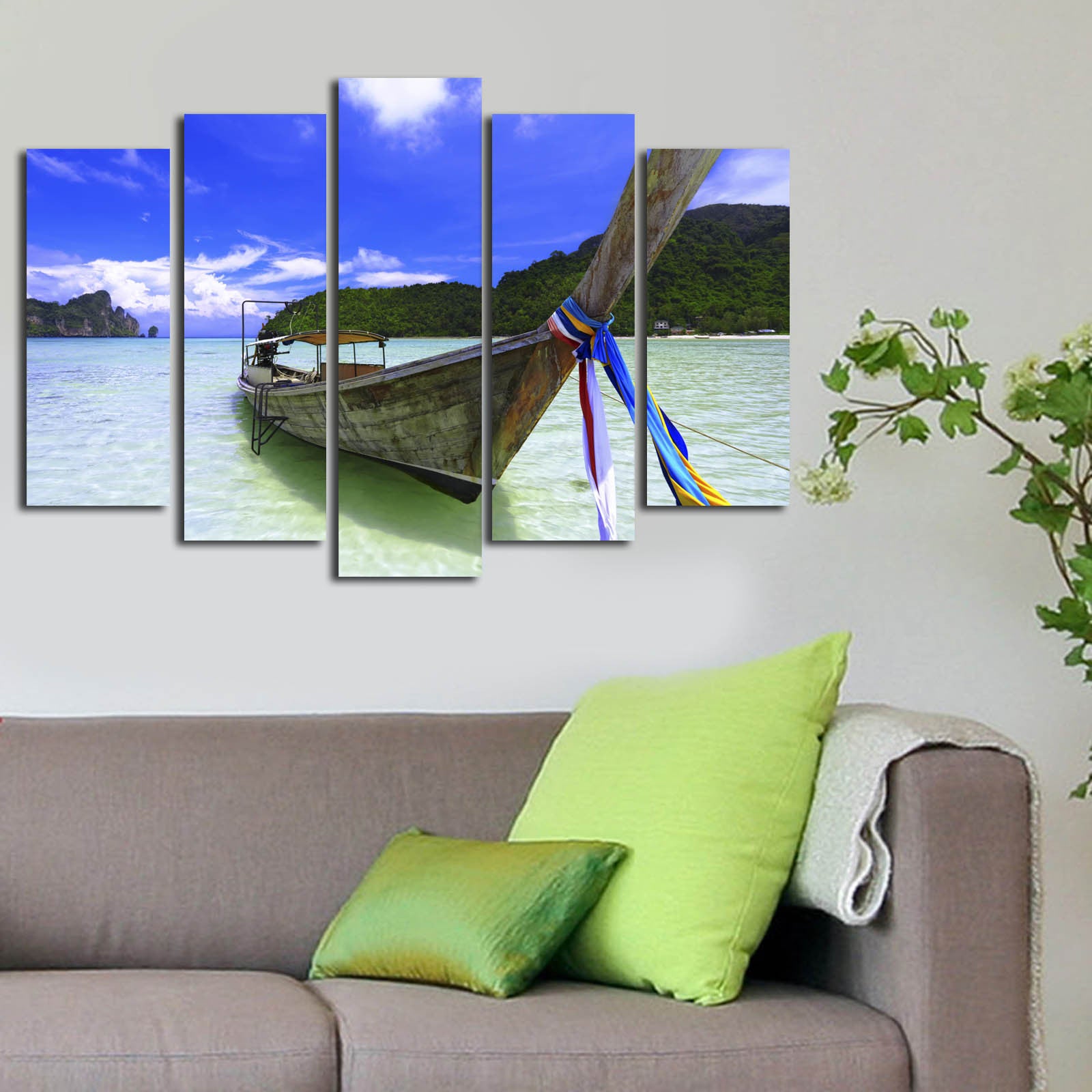 Quadro Decorativo em Tela Camurça 100% (5 Peças) Multicolor 70x105 cm com Moldura de Madeira - 5PATK-2
