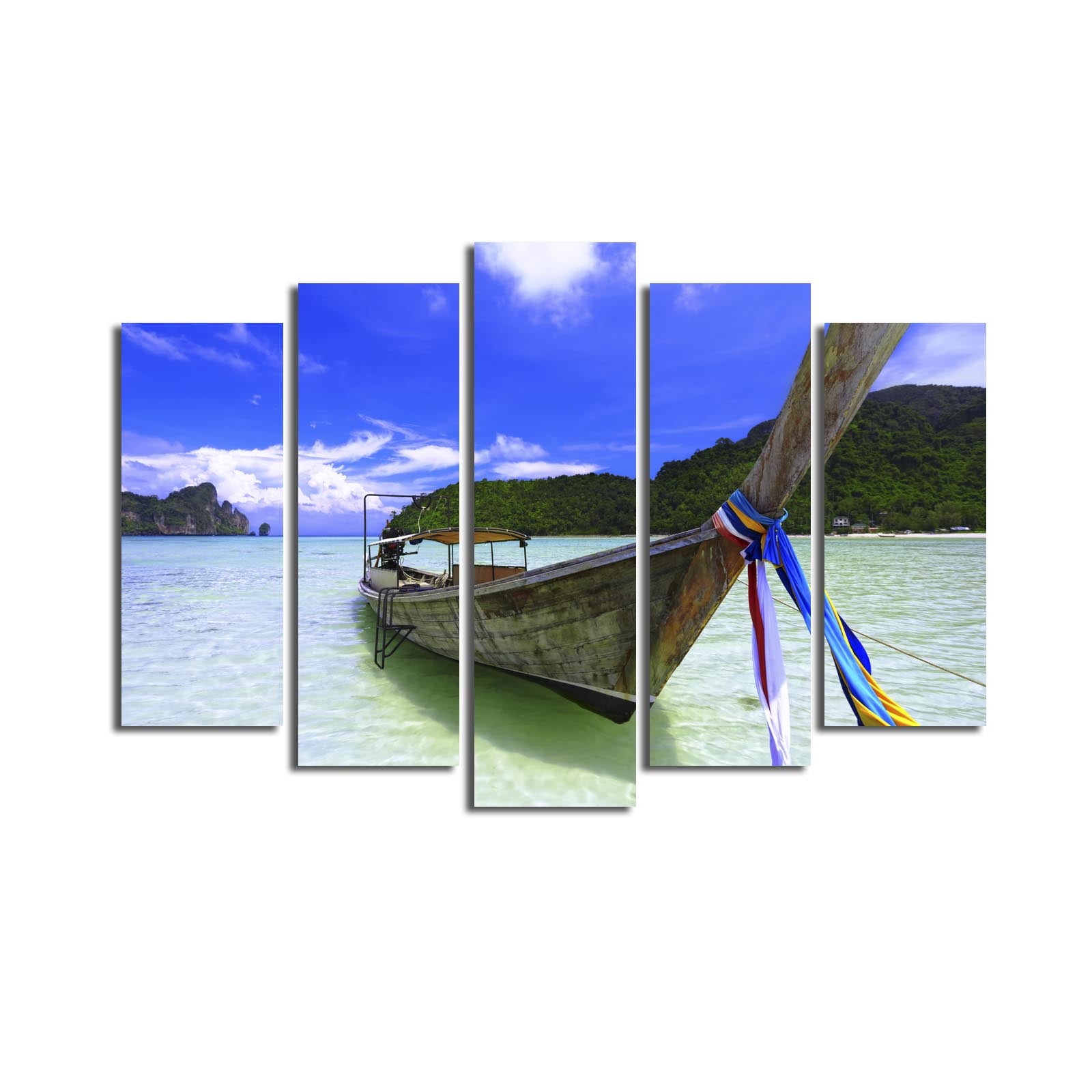 Quadro Decorativo em Tela Camurça 100% (5 Peças) Multicolor 70x105 cm com Moldura de Madeira - 5PATK-2