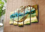 Quadro Decorativo Multicolor em 5 Peças — Suede 100%, Moldura de Madeira, 70 x 105 cm