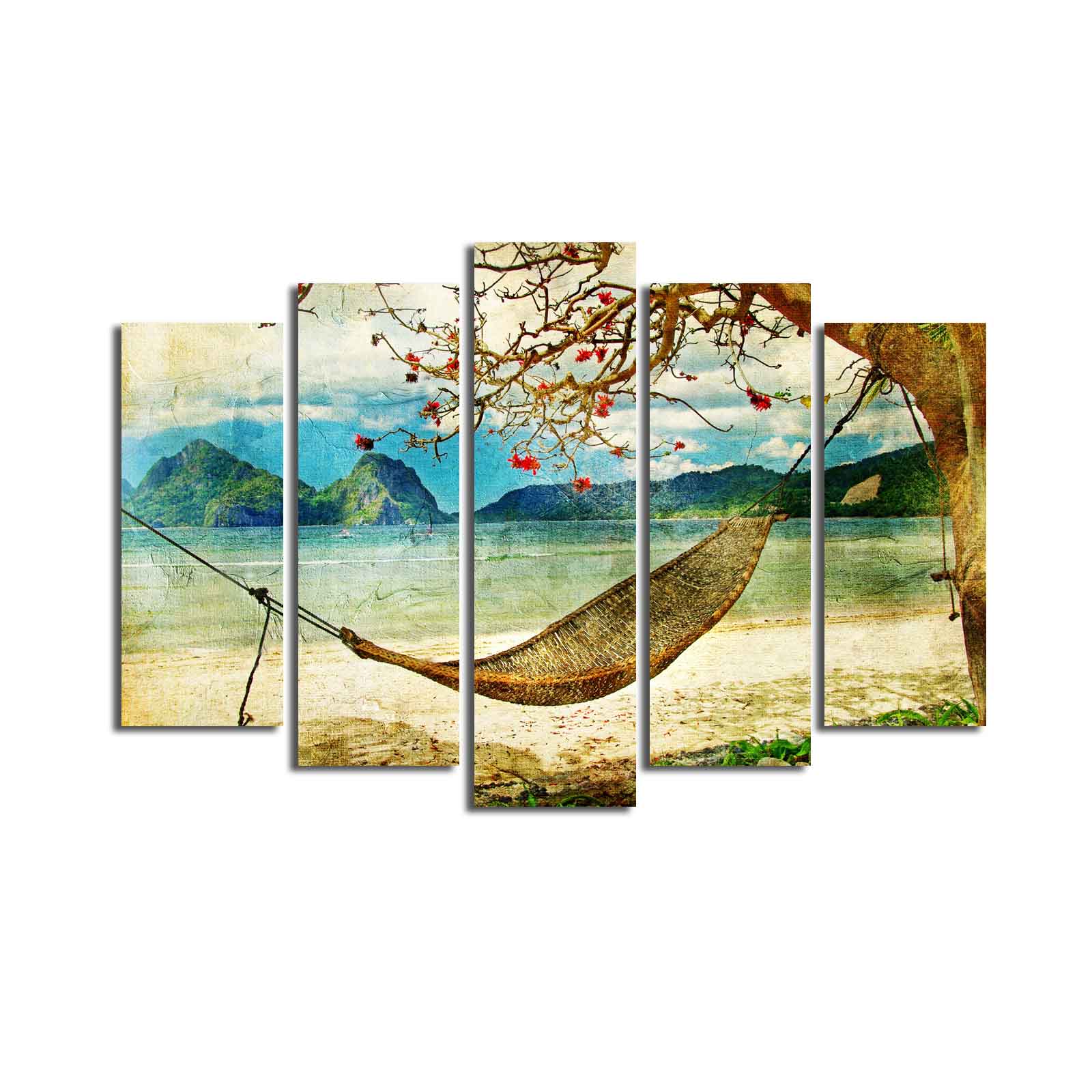 Quadro Decorativo Multicolor em 5 Peças — Suede 100%, Moldura de Madeira, 70 x 105 cm