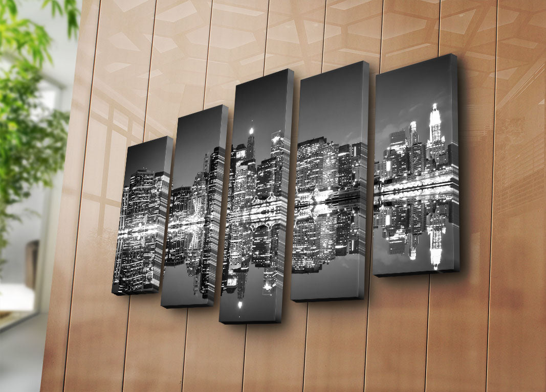 Quadro Decorativo em Tela 5 Peças Multicolor 70x105 cm | Tela de Camurça 100% | Moldura de Madeira 3 cm