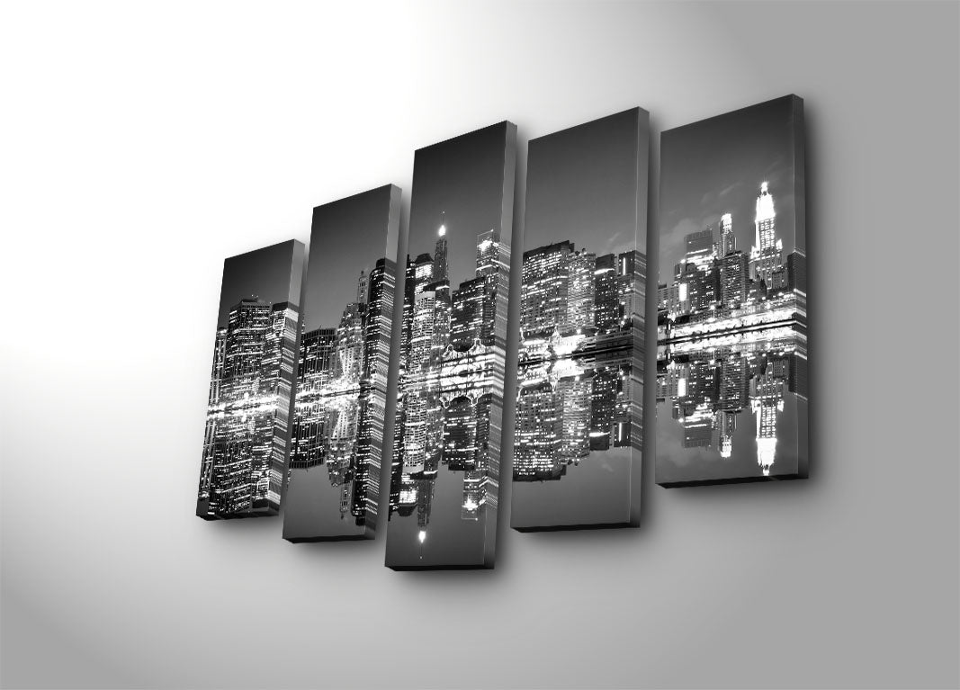 Quadro Decorativo em Tela 5 Peças Multicolor 70x105 cm | Tela de Camurça 100% | Moldura de Madeira 3 cm