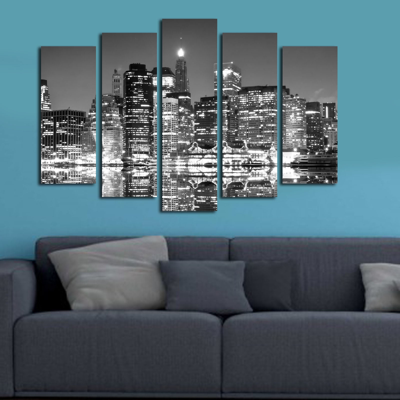 Quadro Decorativo em Tela 5 Peças Multicolor 70x105 cm | Tela de Camurça 100% | Moldura de Madeira 3 cm