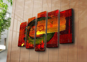 Quadro Decorativo Multicolor em Tela Suede 100% (5 Peças) com Moldura de Madeira – 70 x 105 cm