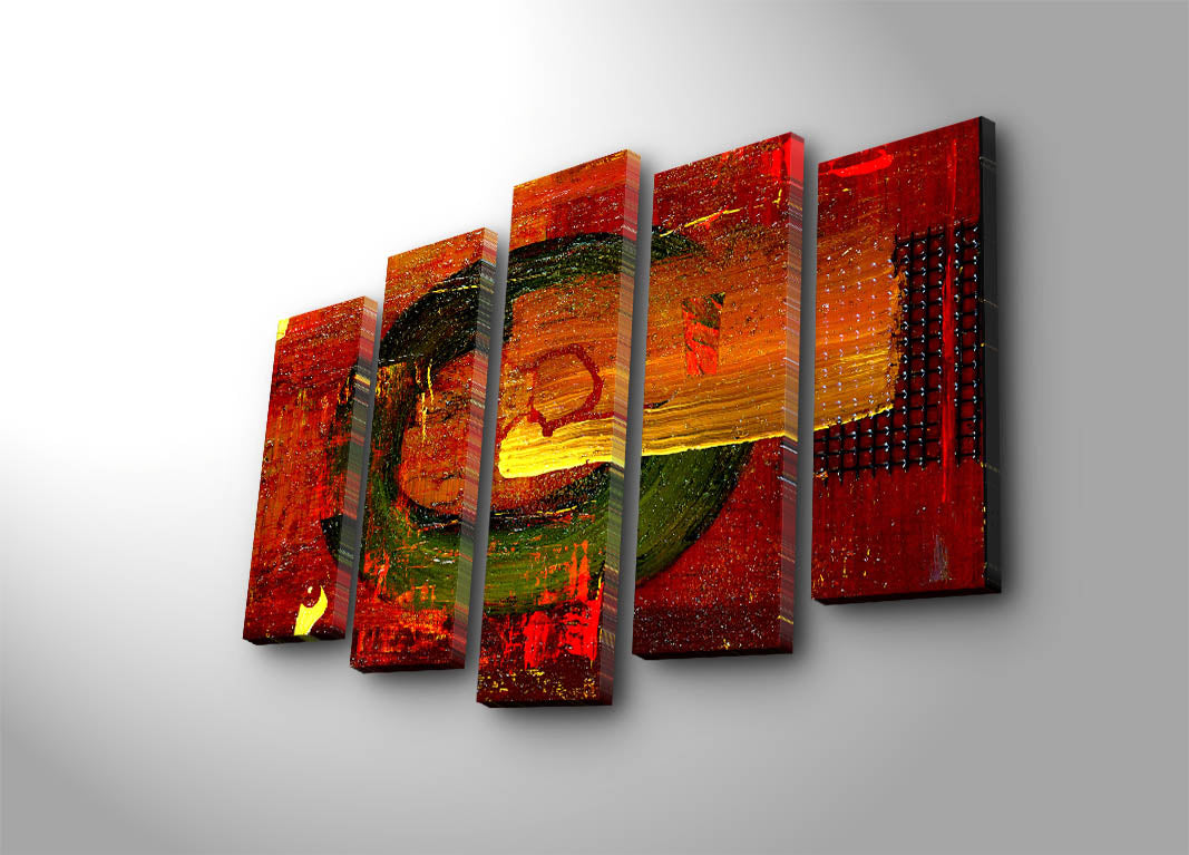 Quadro Decorativo Multicolor em Tela Suede 100% (5 Peças) com Moldura de Madeira – 70 x 105 cm