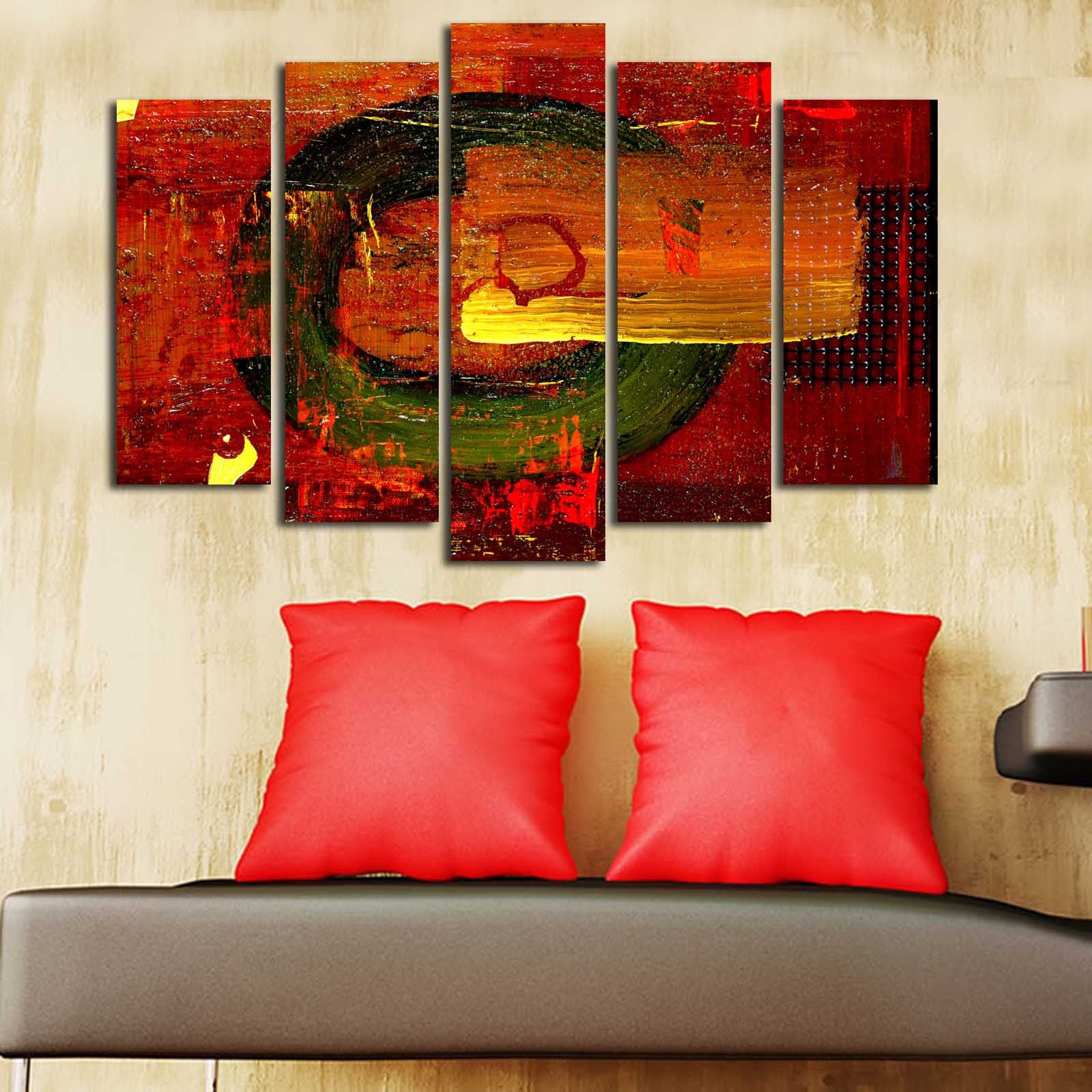 Quadro Decorativo Multicolor em Tela Suede 100% (5 Peças) com Moldura de Madeira – 70 x 105 cm