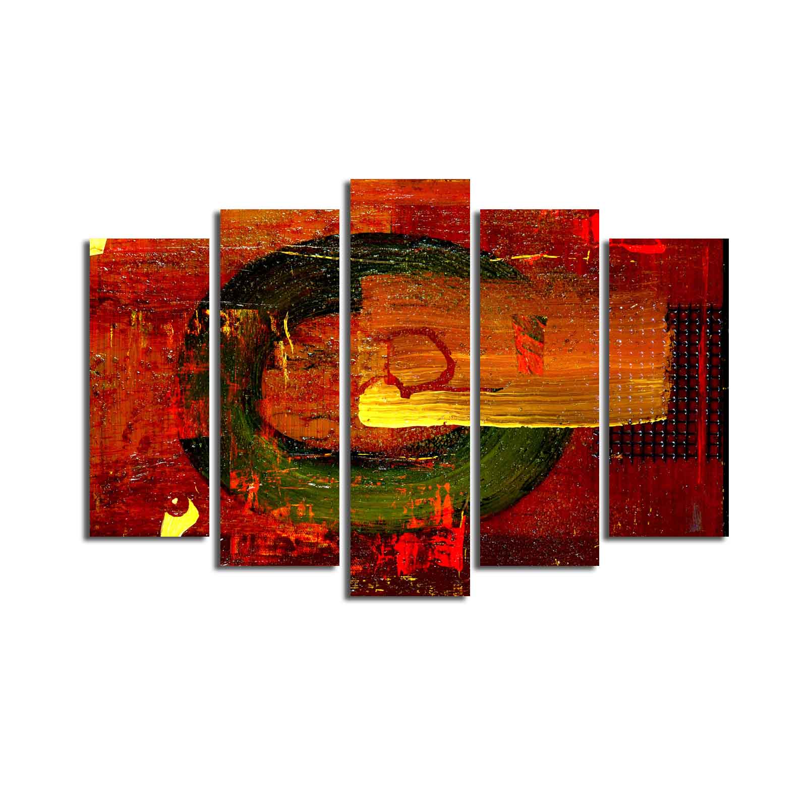 Quadro Decorativo Multicolor em Tela Suede 100% (5 Peças) com Moldura de Madeira – 70 x 105 cm